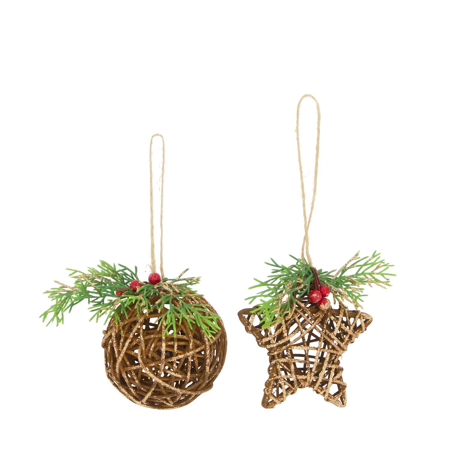 Hanger ball and star rattan 8x8x10cm  - Brown