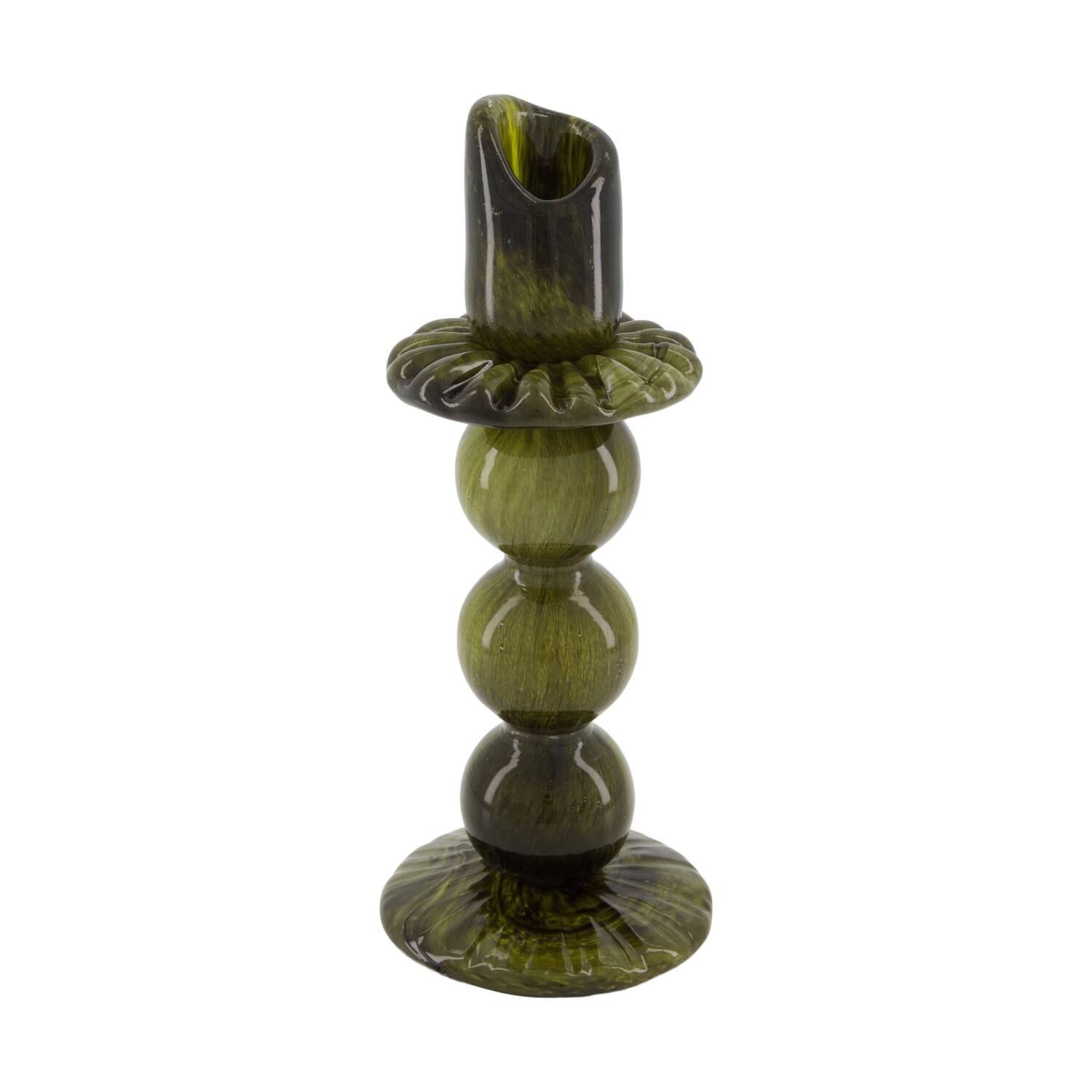 Dinnercandle holder glass 10.5x10.5x26.5cm - Green