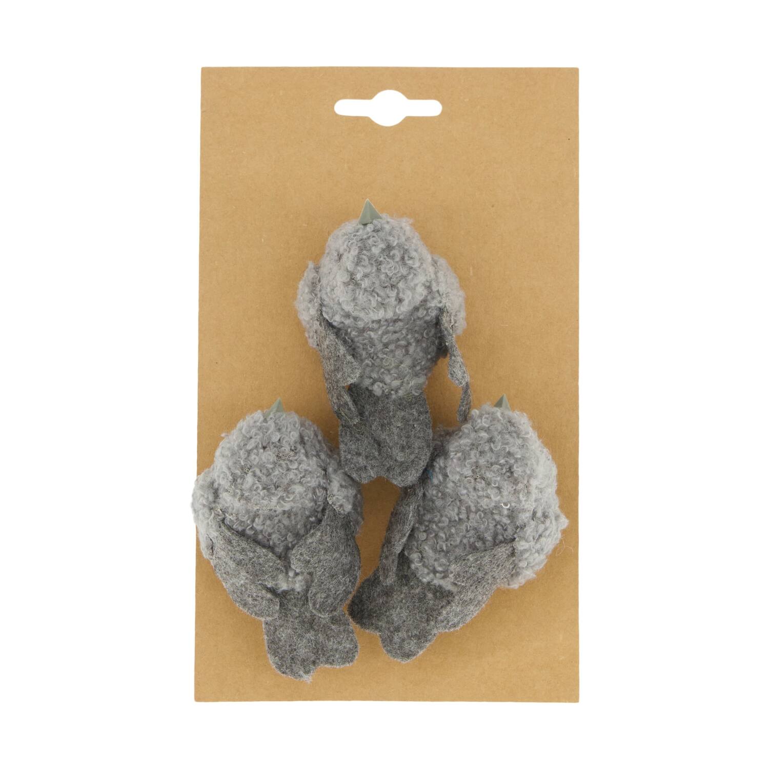 Bird fabric 8.5x5x4cm 3pc - Grey