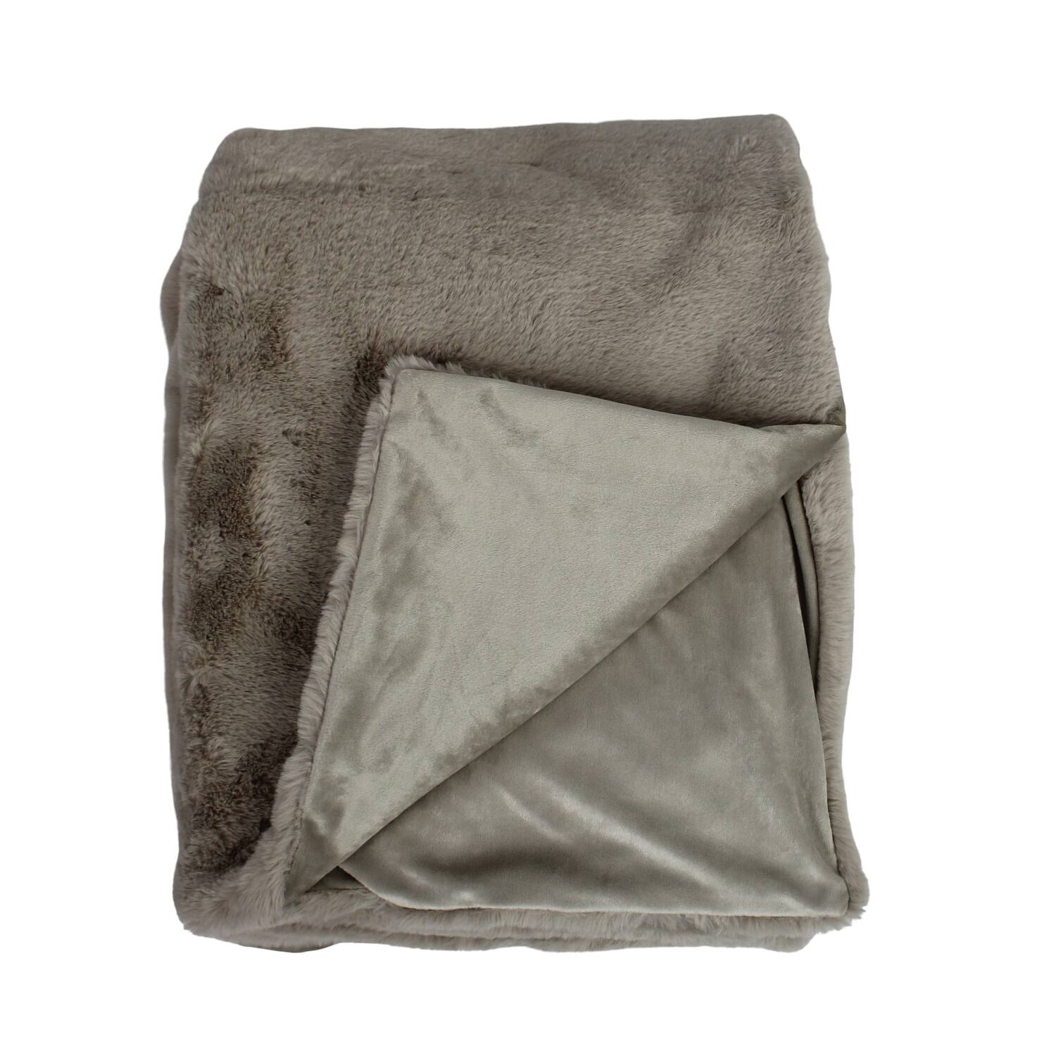 Plaid rectangular faux fur polyester 170x130x2cm - Grey