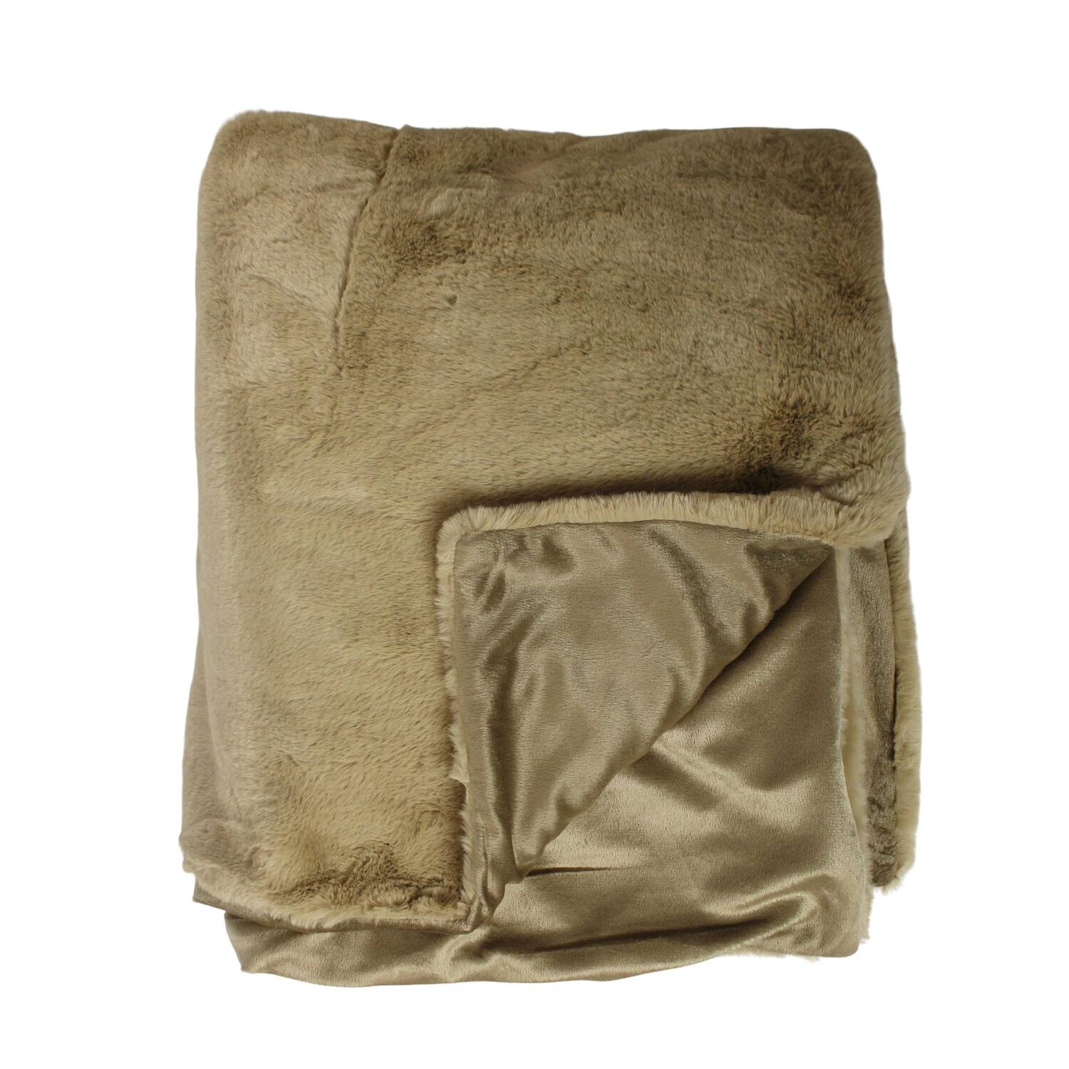 Plaid rectangular faux fur polyester 170x130x2cm - Cream