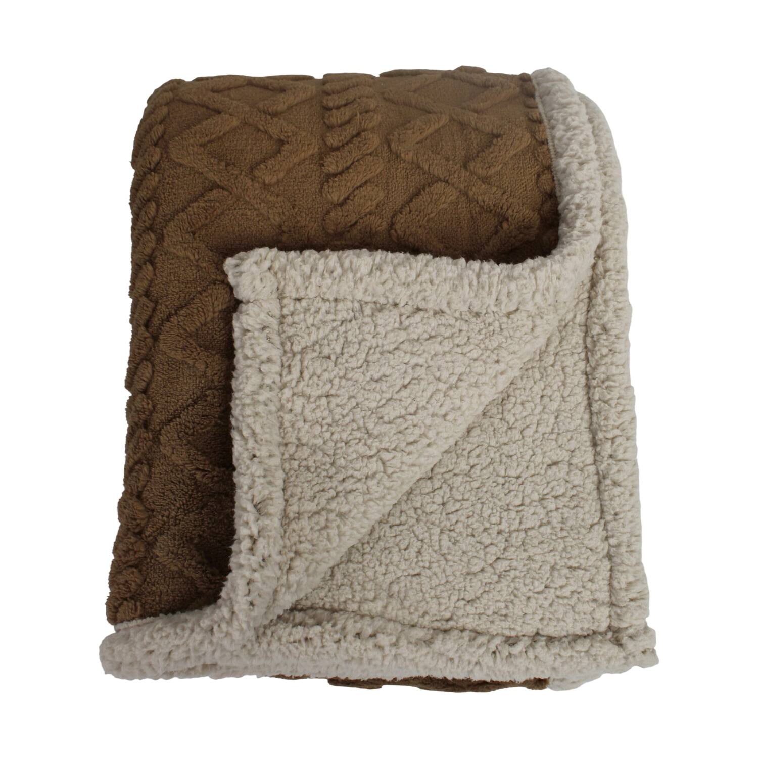 Plaid rectangular faux fur polyester 170x130x2cm - Brown