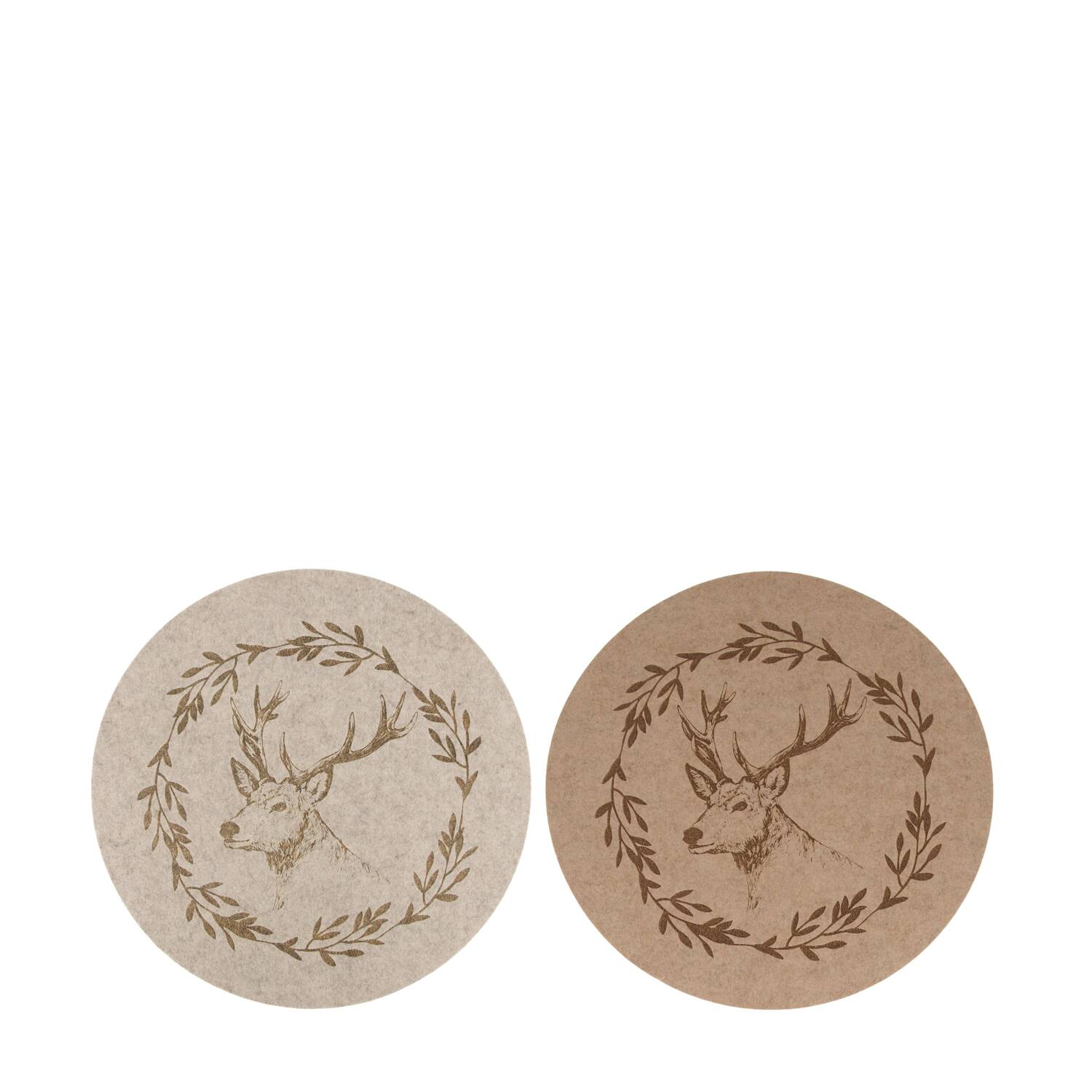 Placemat round with reindeer felt 38x38x0.3cm C/2