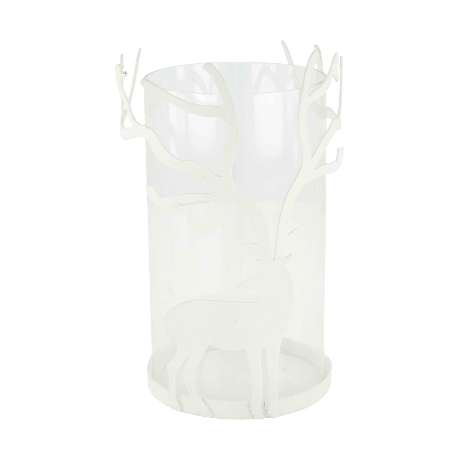 Tealight holder deer metal 12x12x19.5cm - White