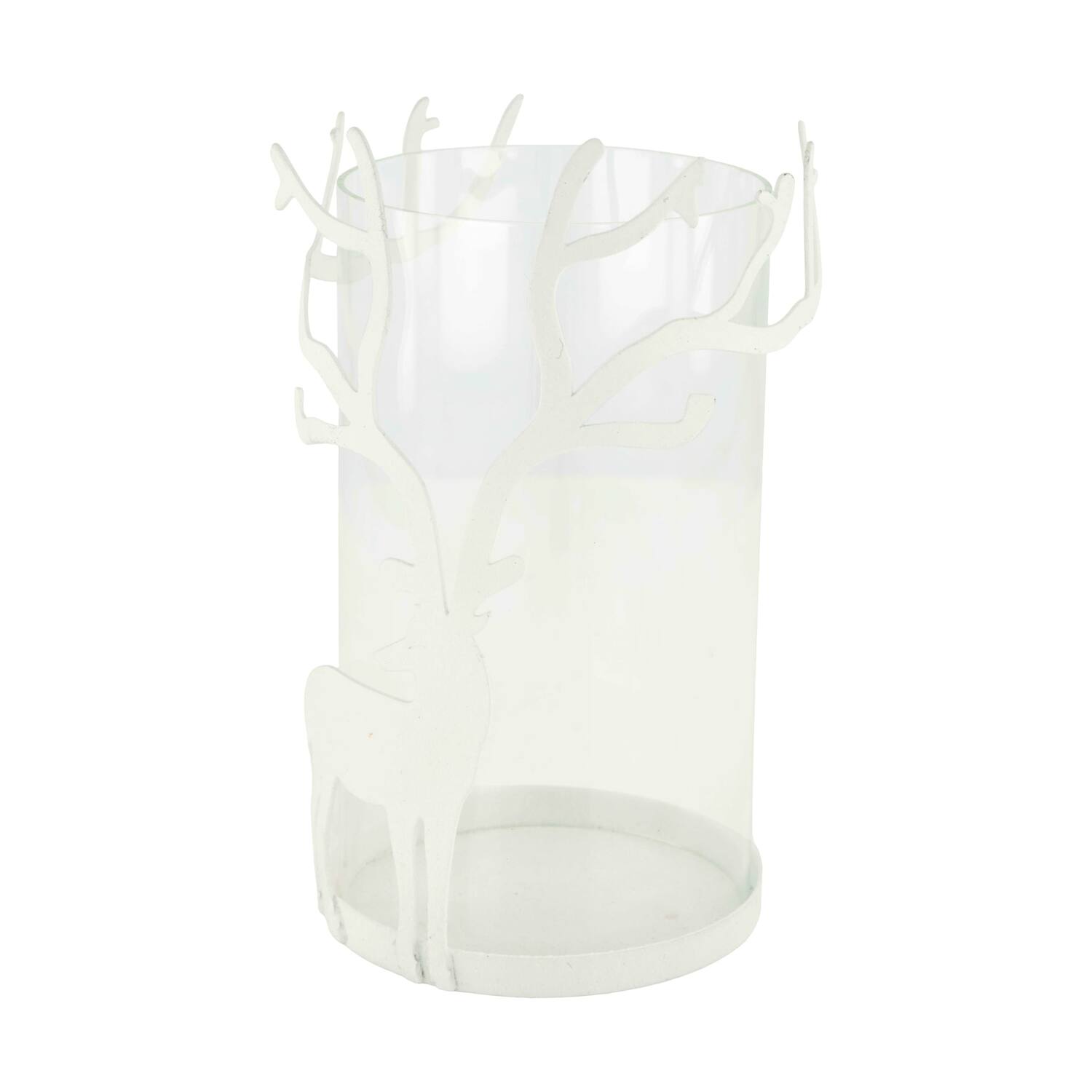Tealight holder deer metal 12x12x19.5cm - White