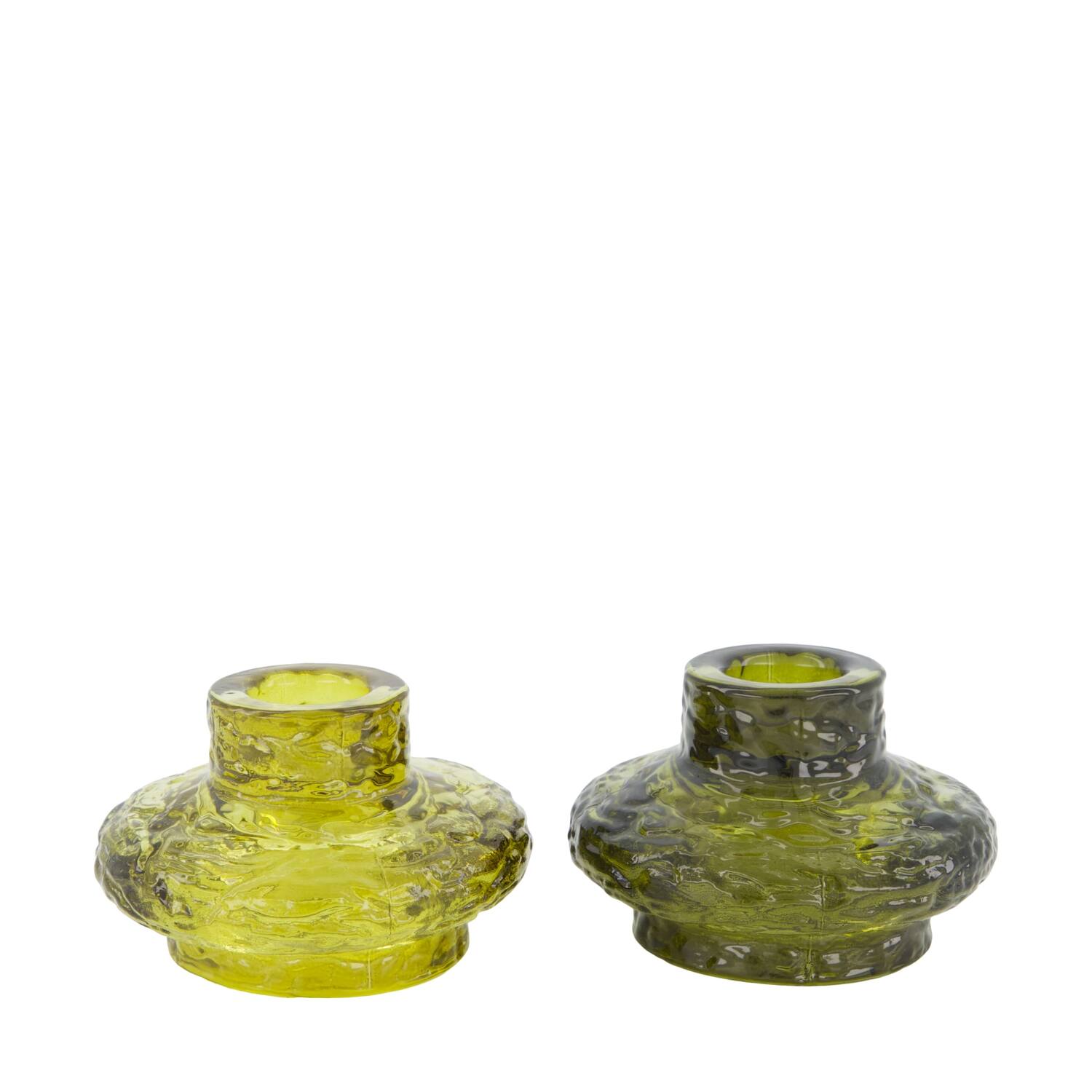 Dinnercandle holder glass 9x9x5.5cm  - Green