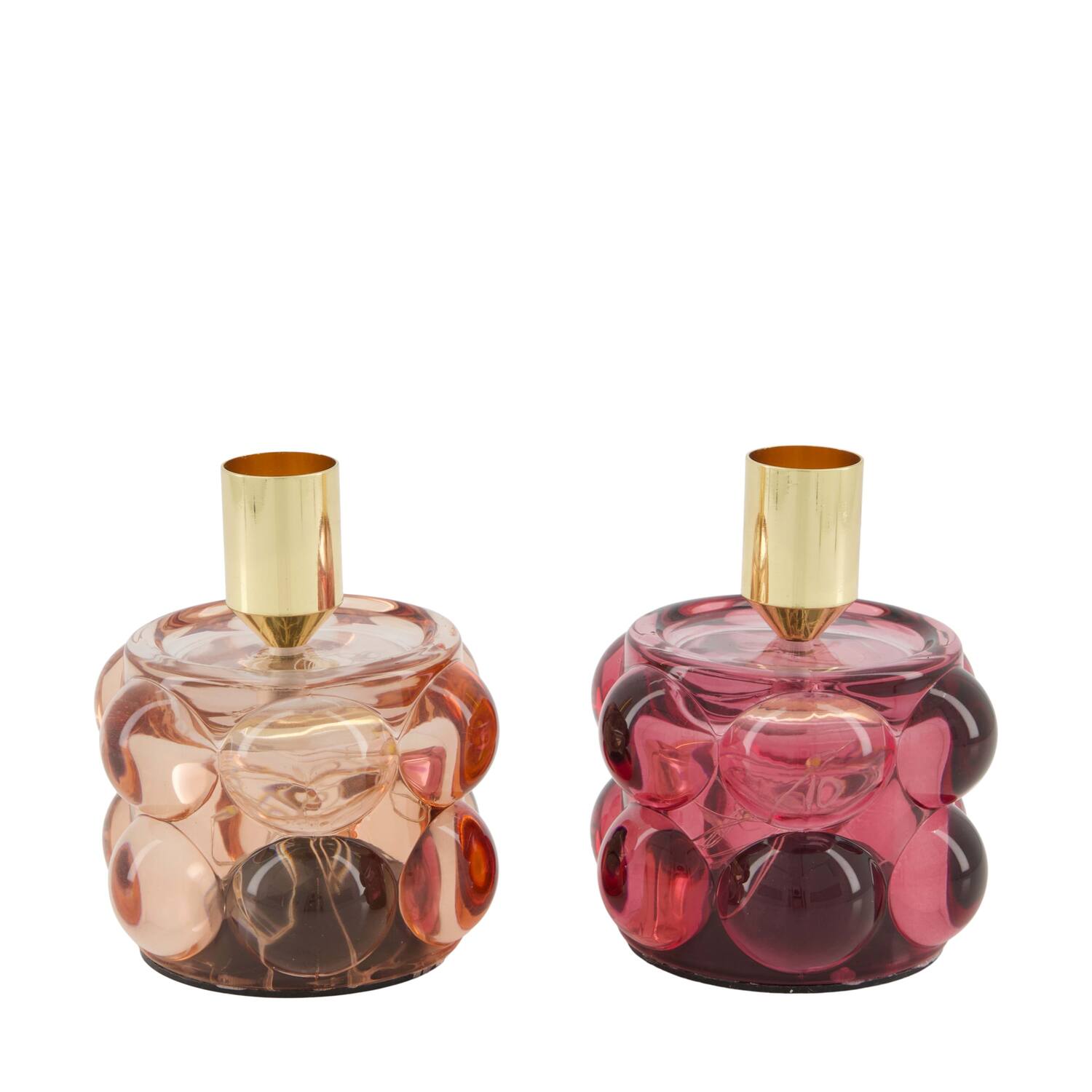 Dinnercandle holder with led glass 8.5x8.5x10.5cm  - Pink