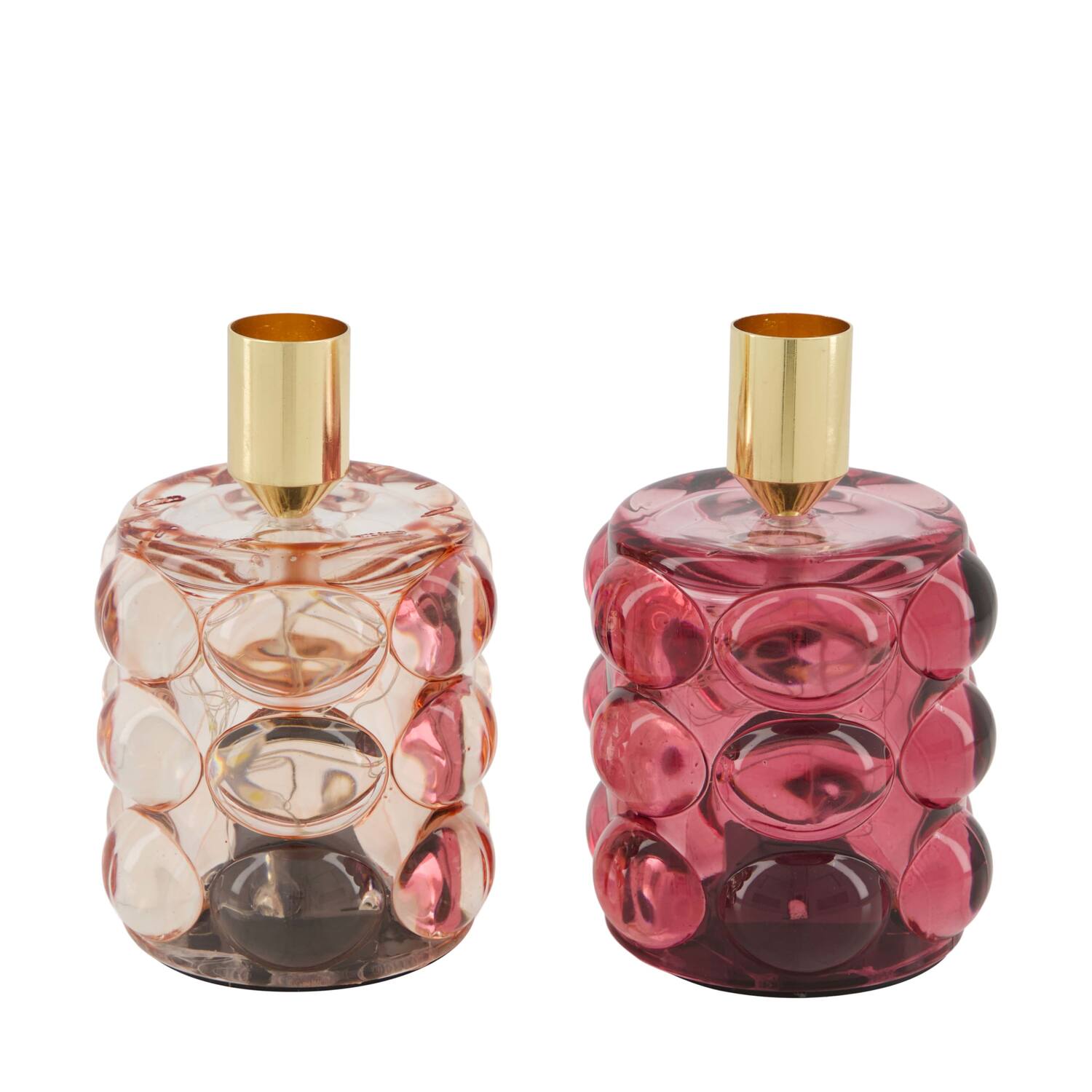 Dinnercandle holder with led glass 8.5x8.5x12.5cm  - Pink