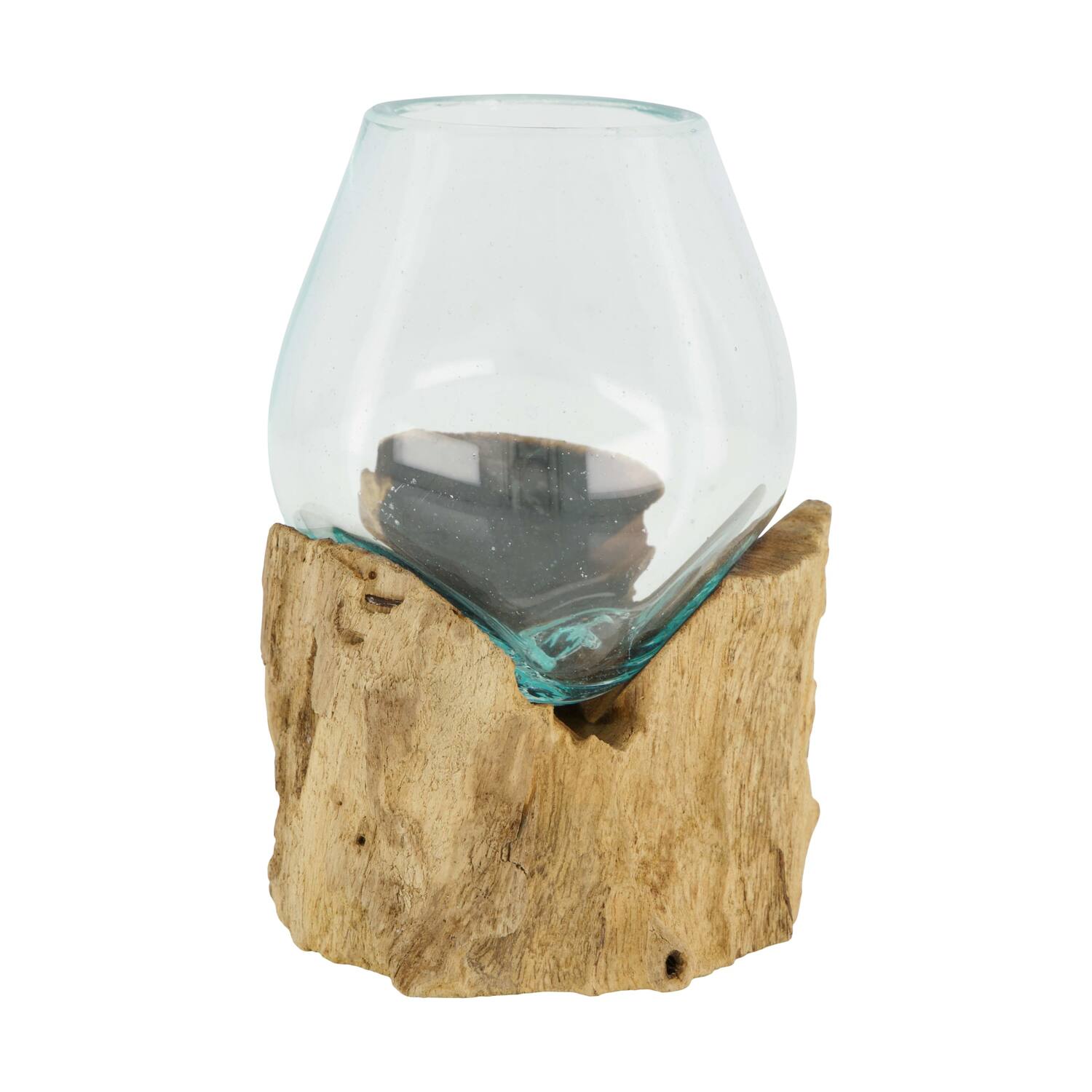 Root teak wood with glass 9x9x12.5cm - Natural