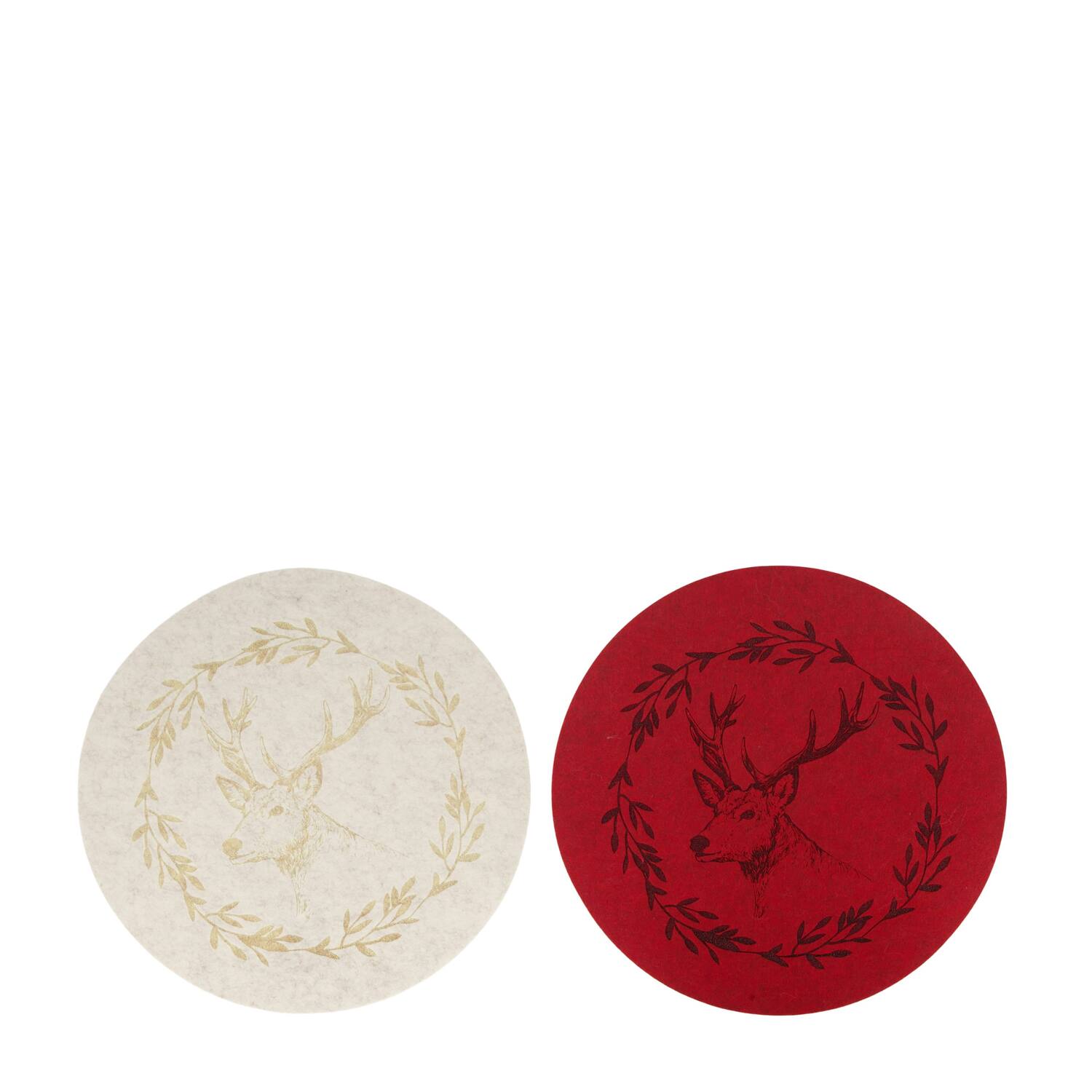 Placemat round with reindeer felt 38x38x0.3cm C/2