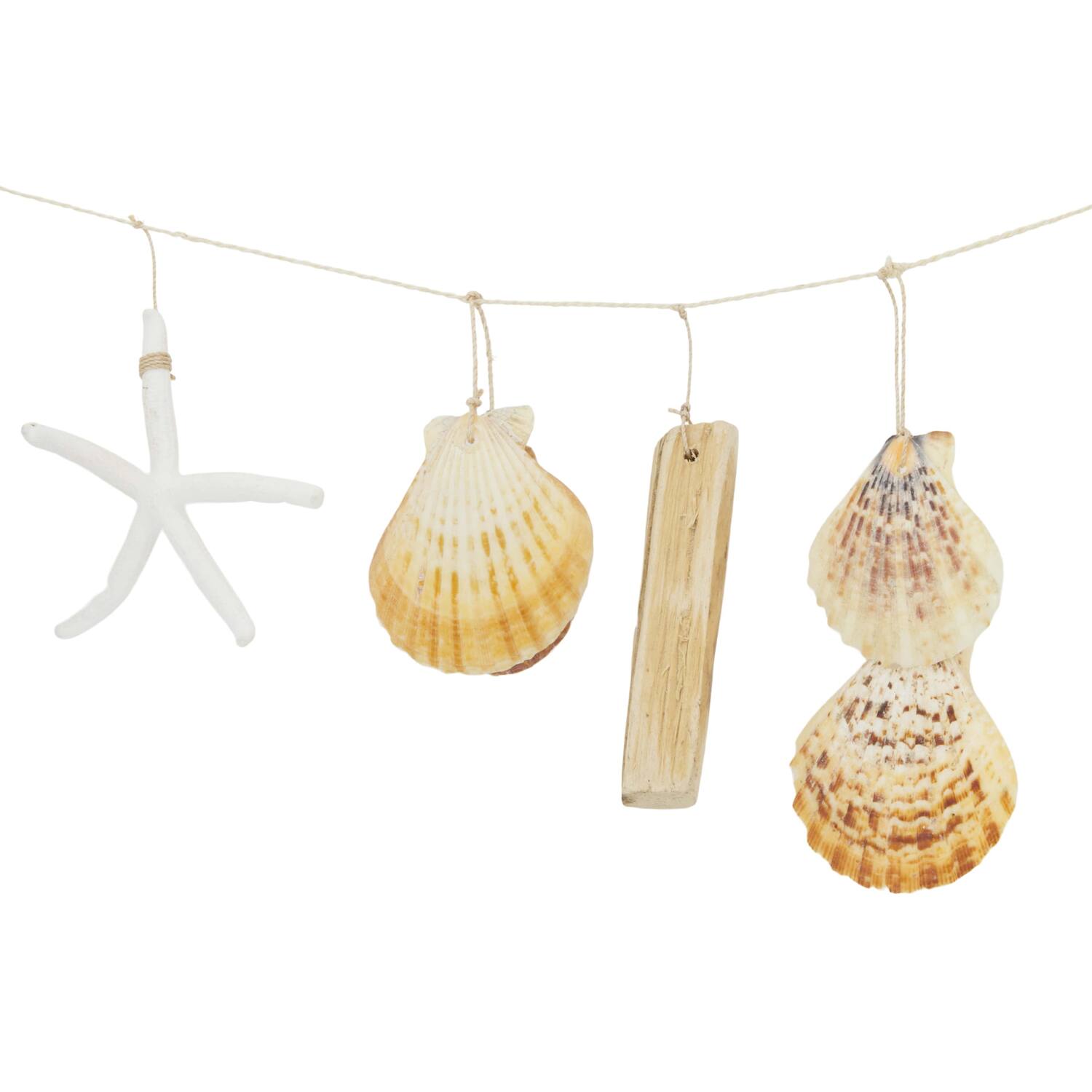 Garland driftwood with shells 10x2x70cm - Natural