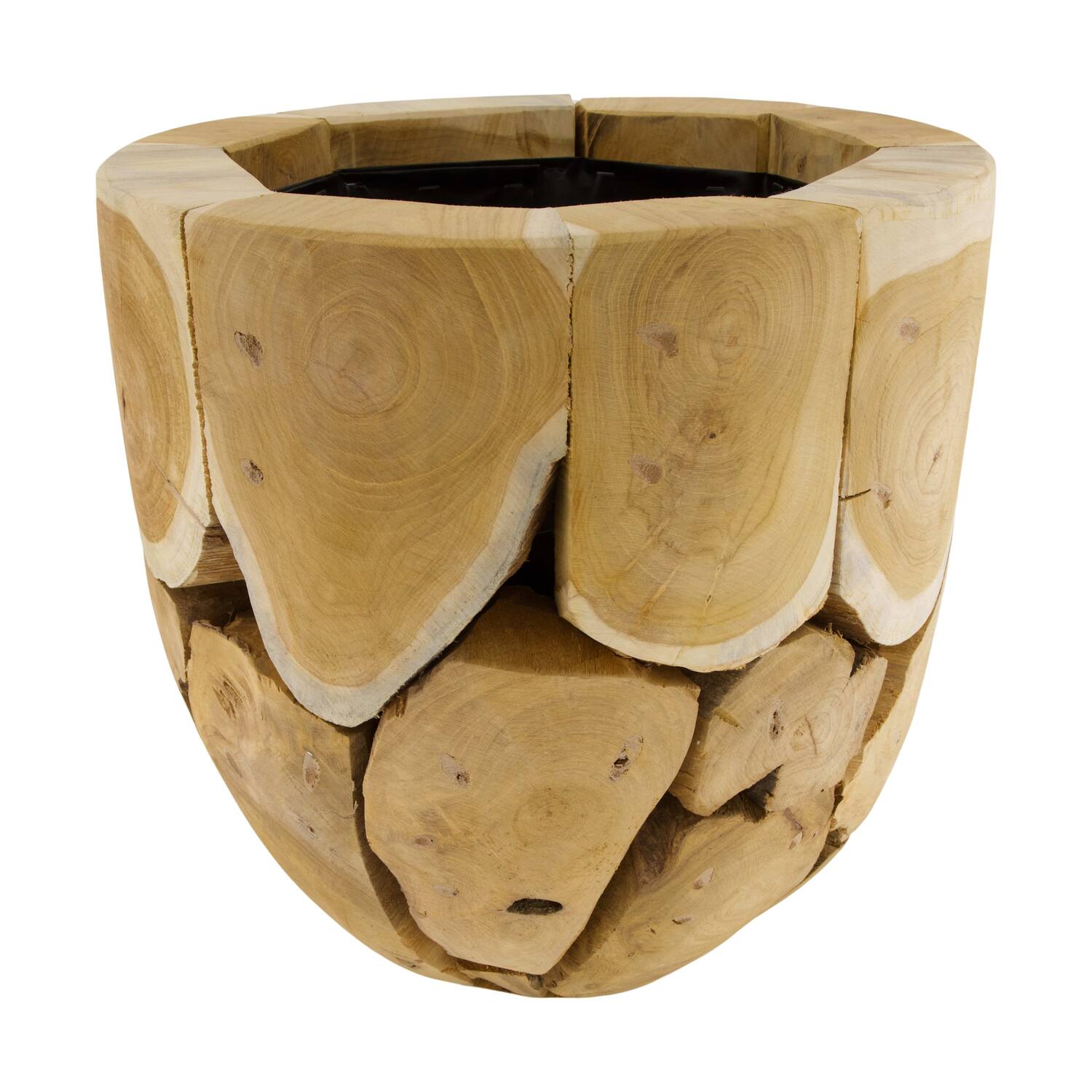Planter teak wood with plastic 38x38x38cm - Natural