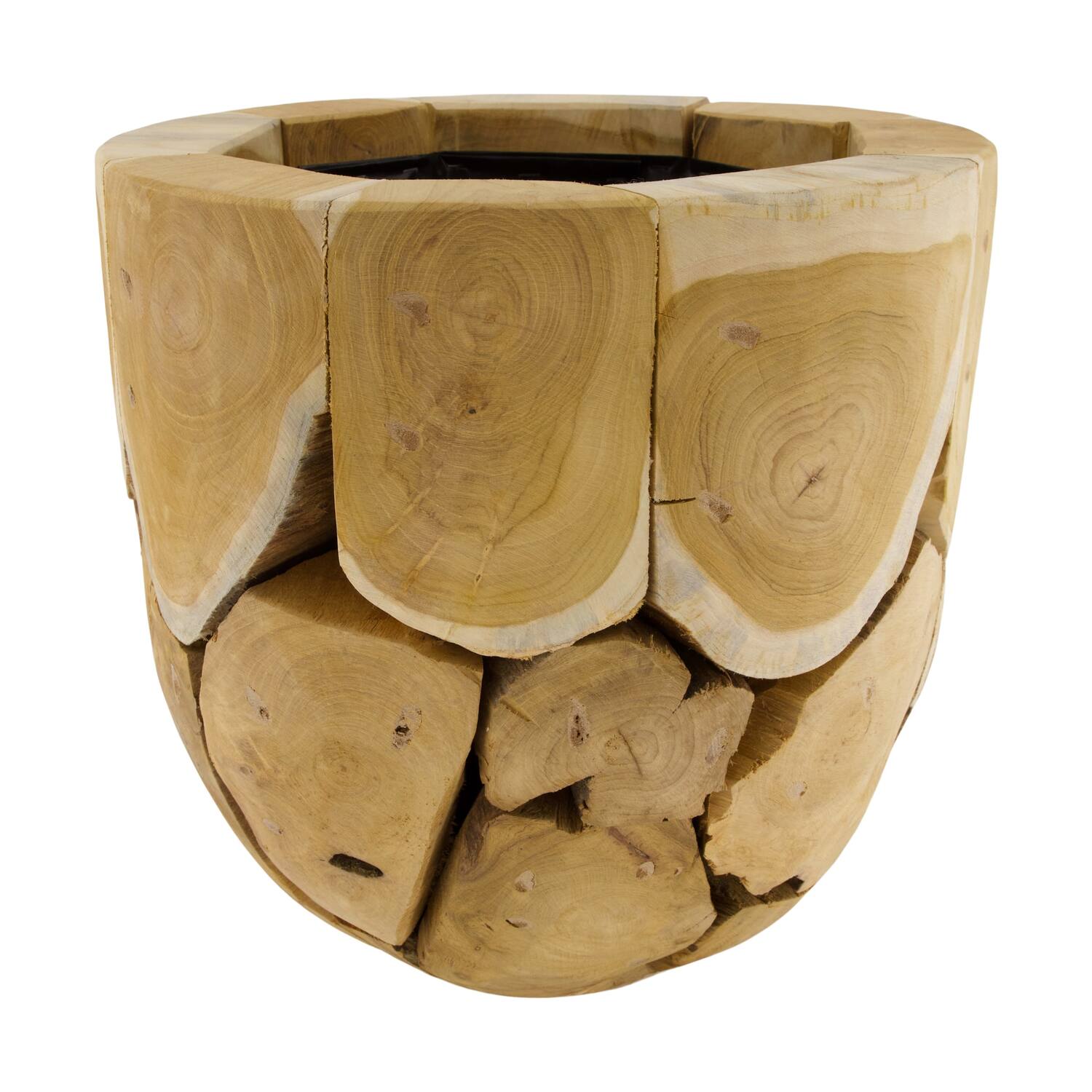 Planter teak wood with plastic 38x38x38cm - Natural