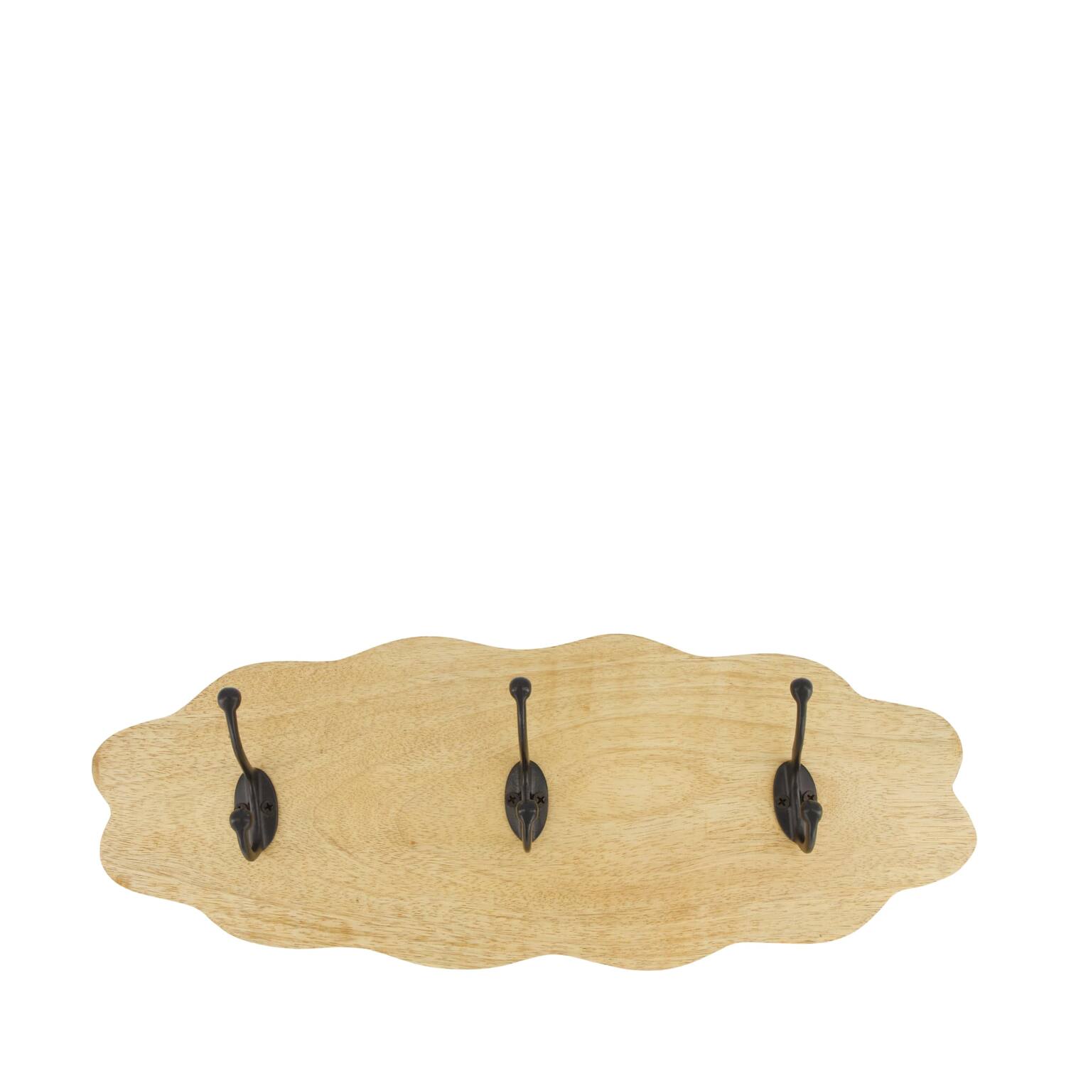 Coat rack mango wood with 3 hooks 48x18x9.5cm - Natural
