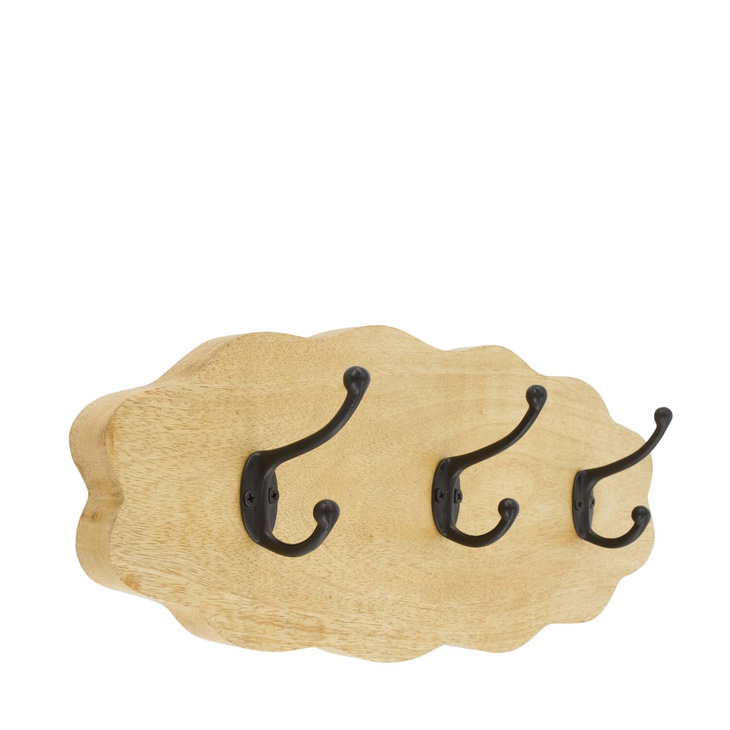 Coat rack mango wood with 3 hooks 48x18x9.5cm - Natural