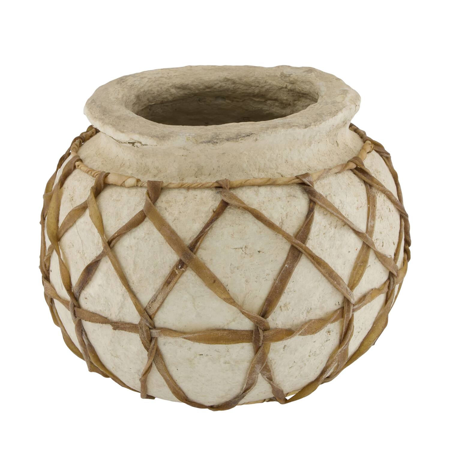 Planter round paper mache 26x26x23cm - Cream