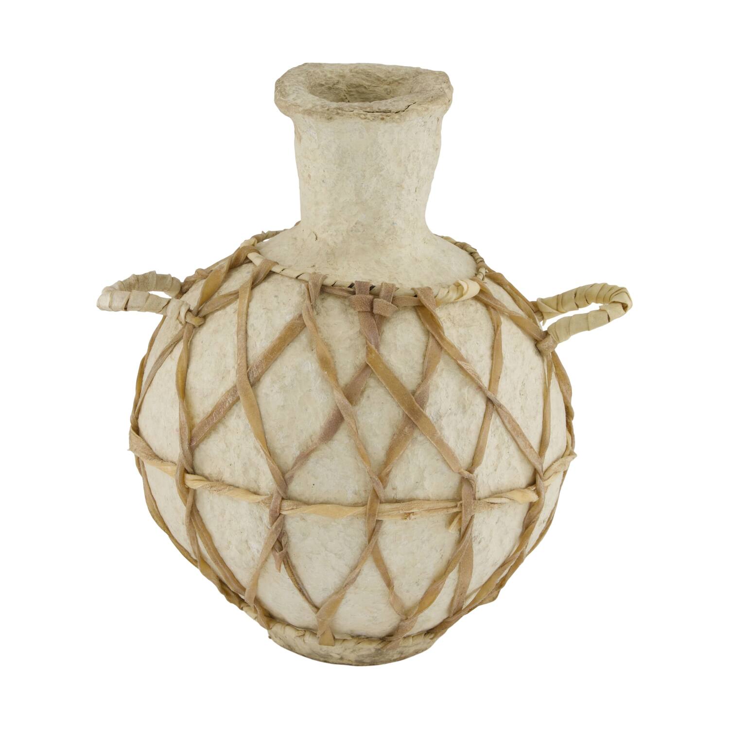 Vase round paper mache with handle 23x16x32cm - Cream
