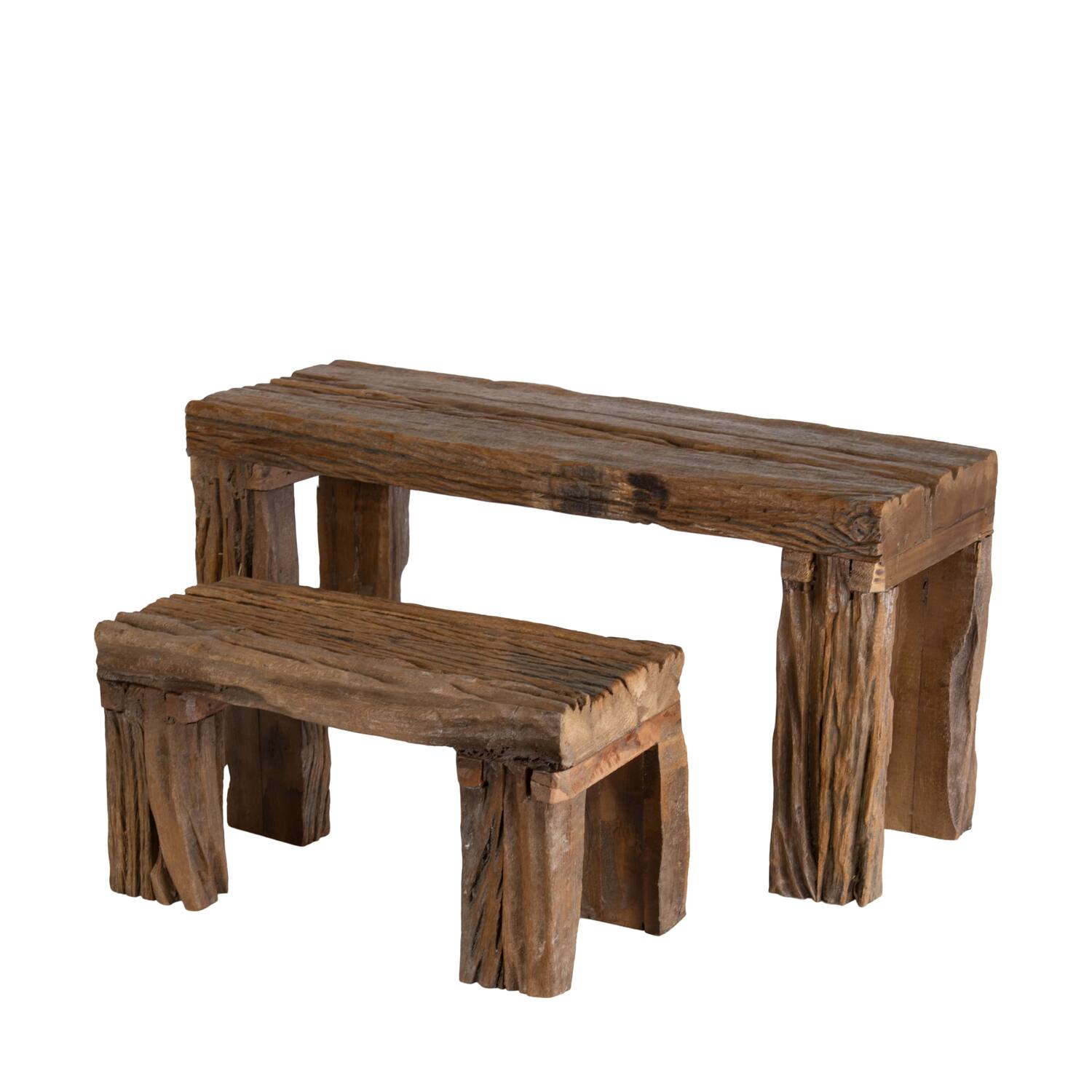 Side table rectangular reclaimed wood vintage 60x21x30cm S/2