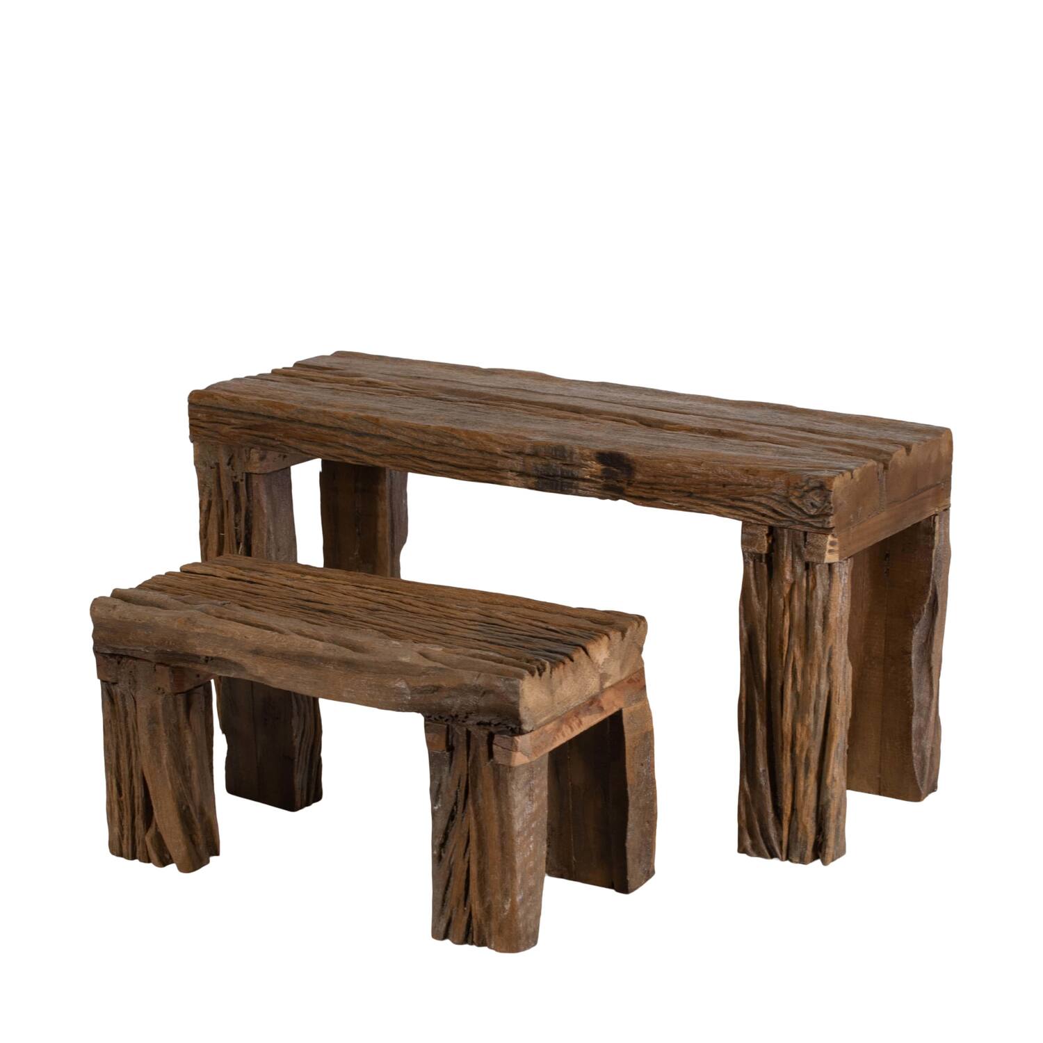 Side table rectangular reclaimed wood vintage 60x21x30cm S/2