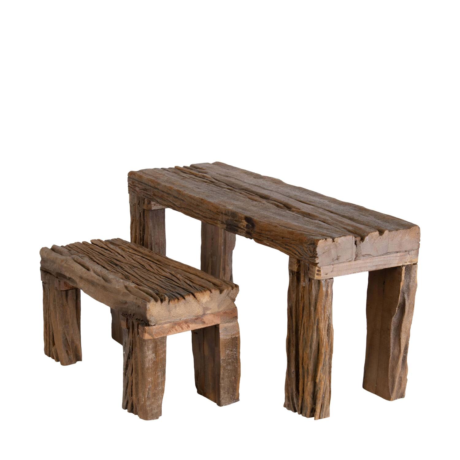 Side table rectangular reclaimed wood vintage 60x21x30cm S/2