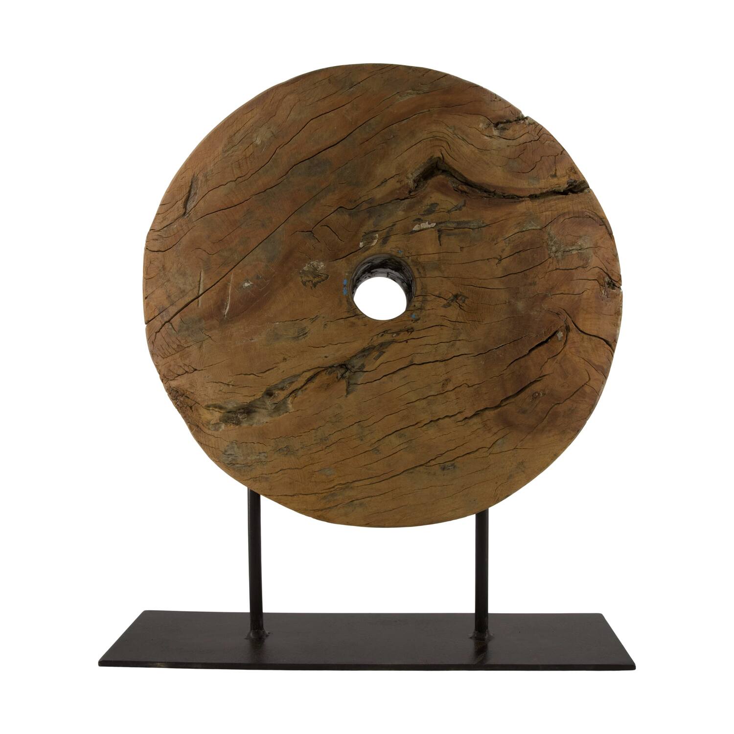 Statue round reclaimed wood vintage 40x12.5x40cm - Brown
