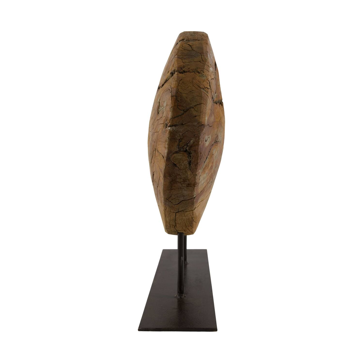 Statue round reclaimed wood vintage 40x12.5x40cm - Brown