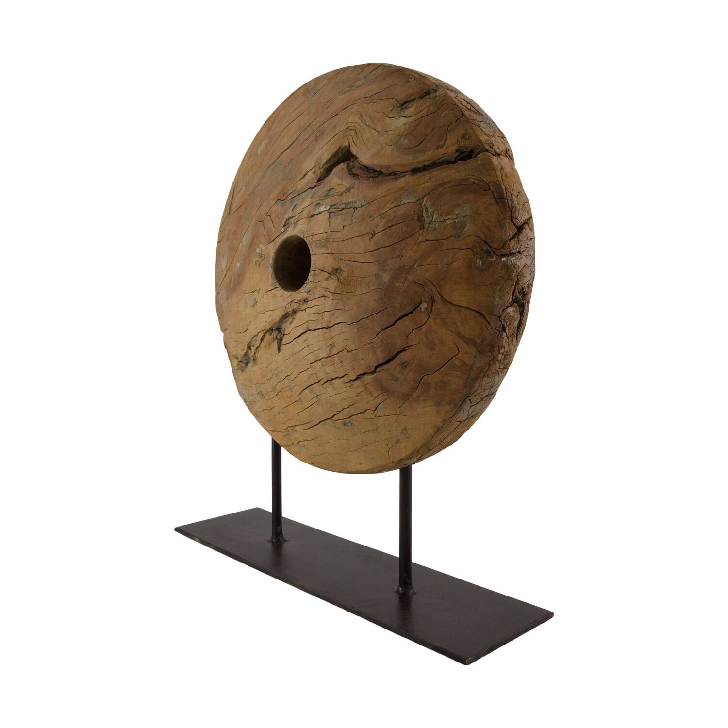 Statue round reclaimed wood vintage 40x12.5x40cm - Brown