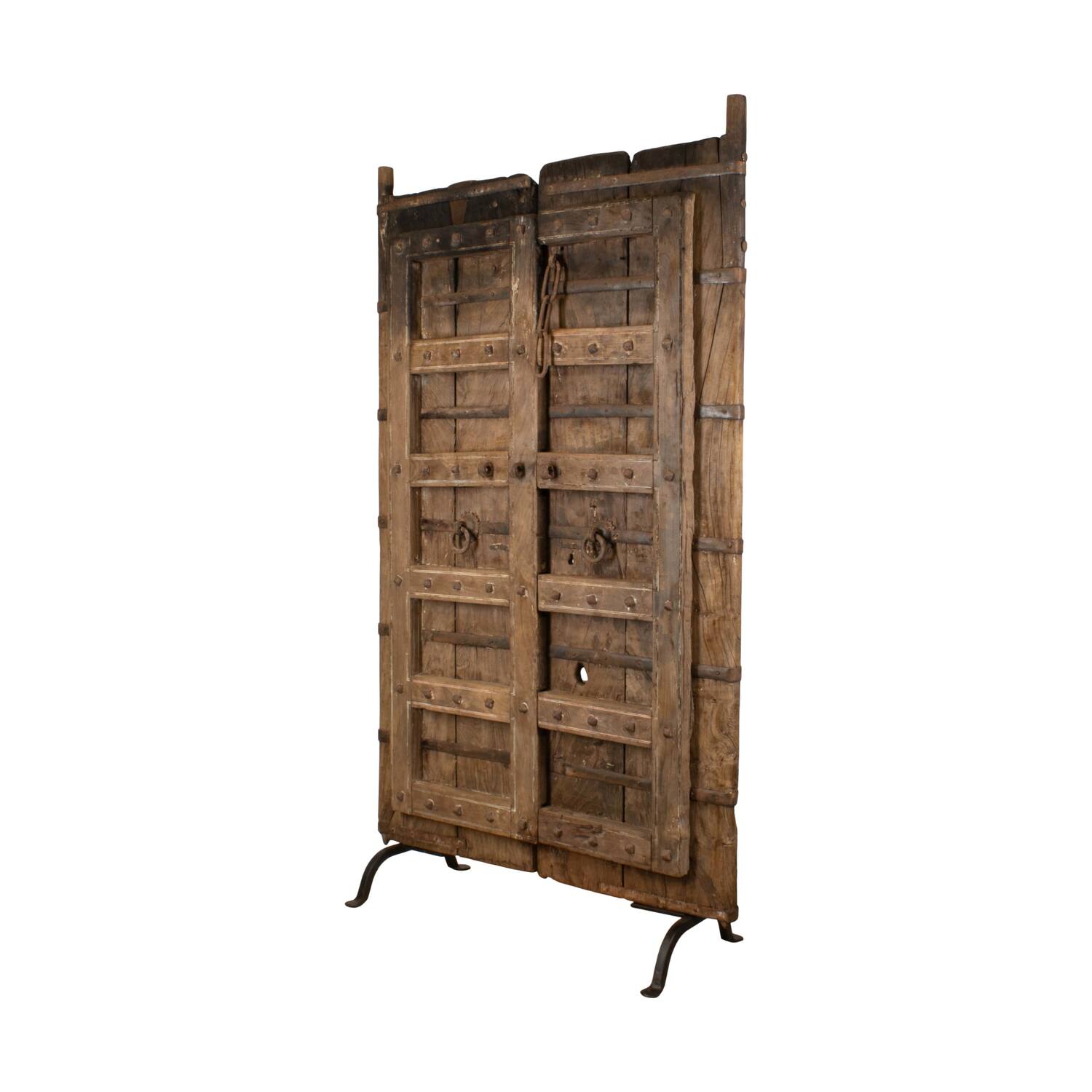 Door rectangular double reclaimed wood vintage 98x99x190cm - Cream