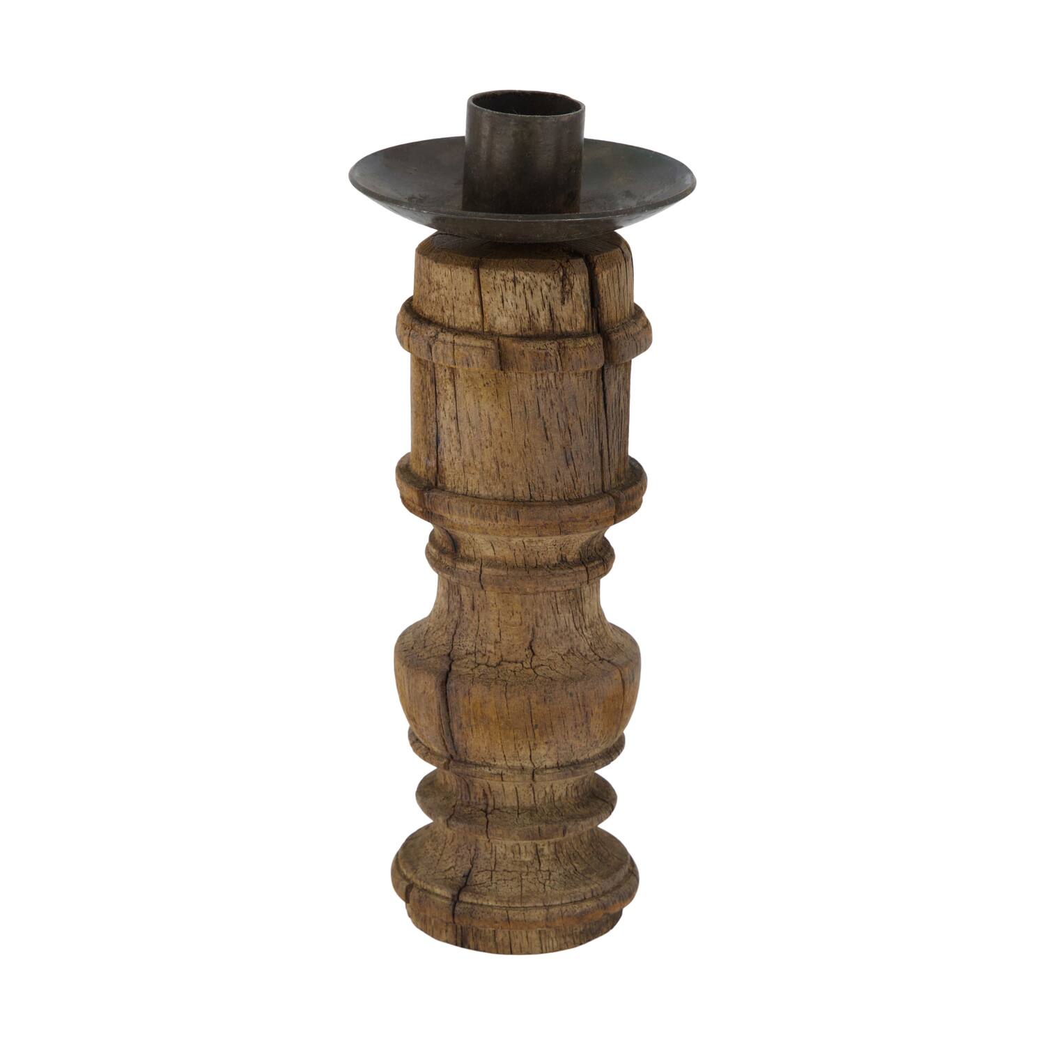 Pillar candle holder round reclaimed wood 6x6x15cm - Brown