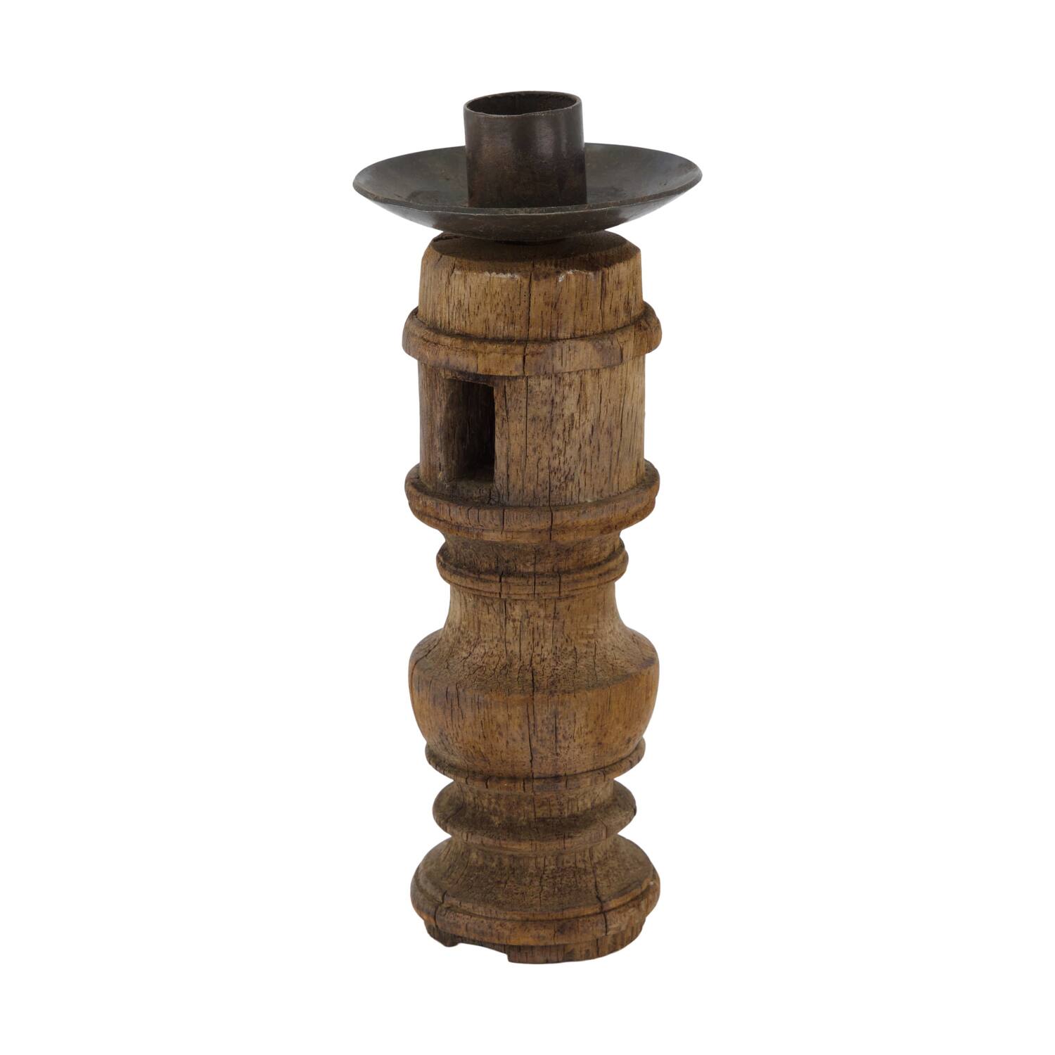 Pillar candle holder round reclaimed wood 6x6x15cm - Brown