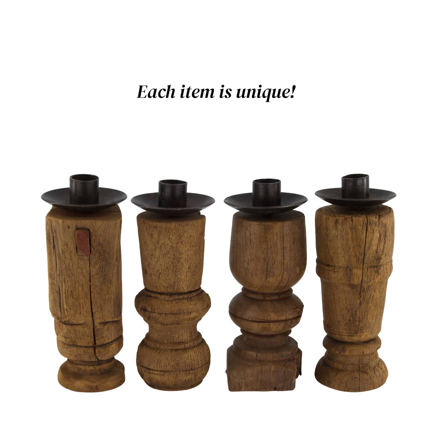 Pillar candle holder round reclaimed wood 6x6x15cm - Brown