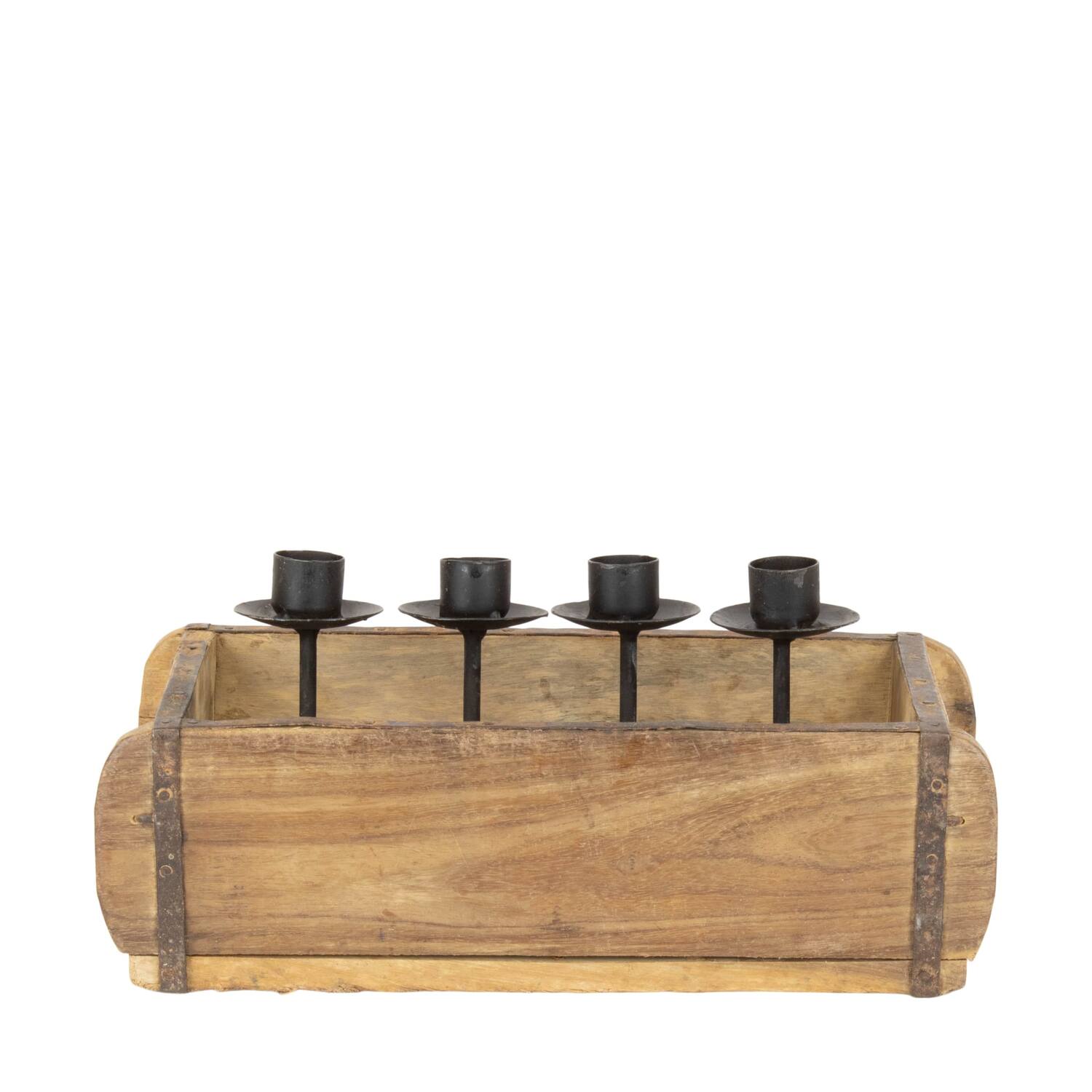 Dinnercandle holder brickmould reclaimed wood vintage 31x14x16cm - Natural