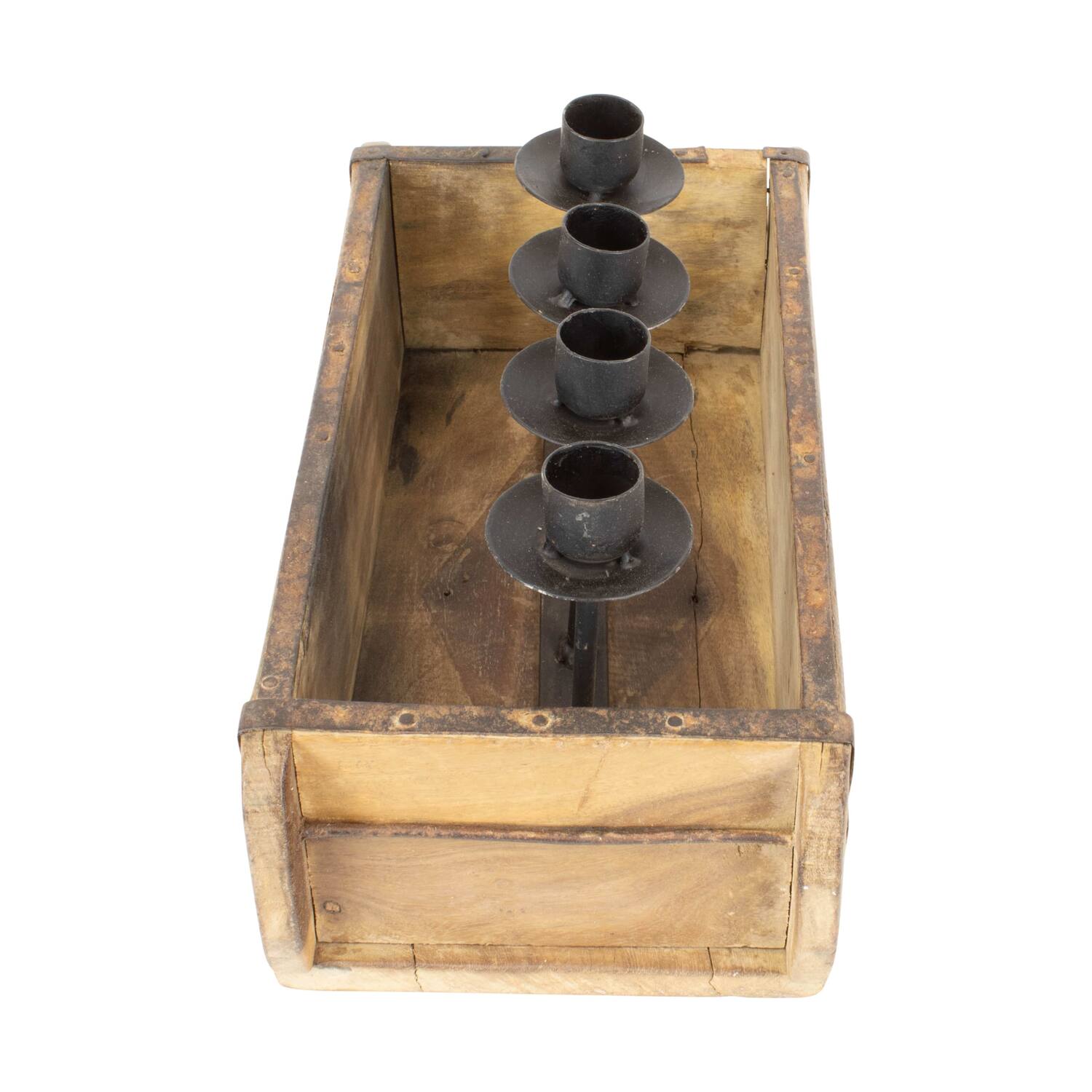Dinnercandle holder brickmould reclaimed wood vintage 31x14x16cm - Natural