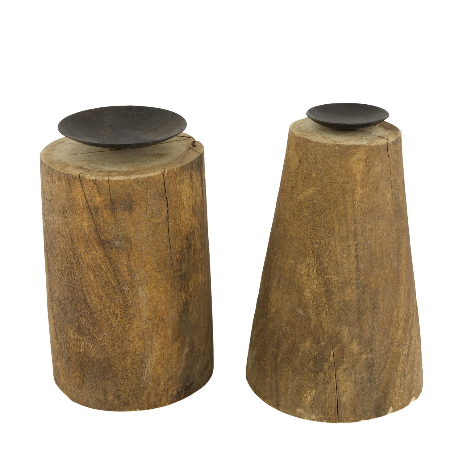Pillar candle holder round reclaimed wood vintage 10x10x24cm A2 - Natural