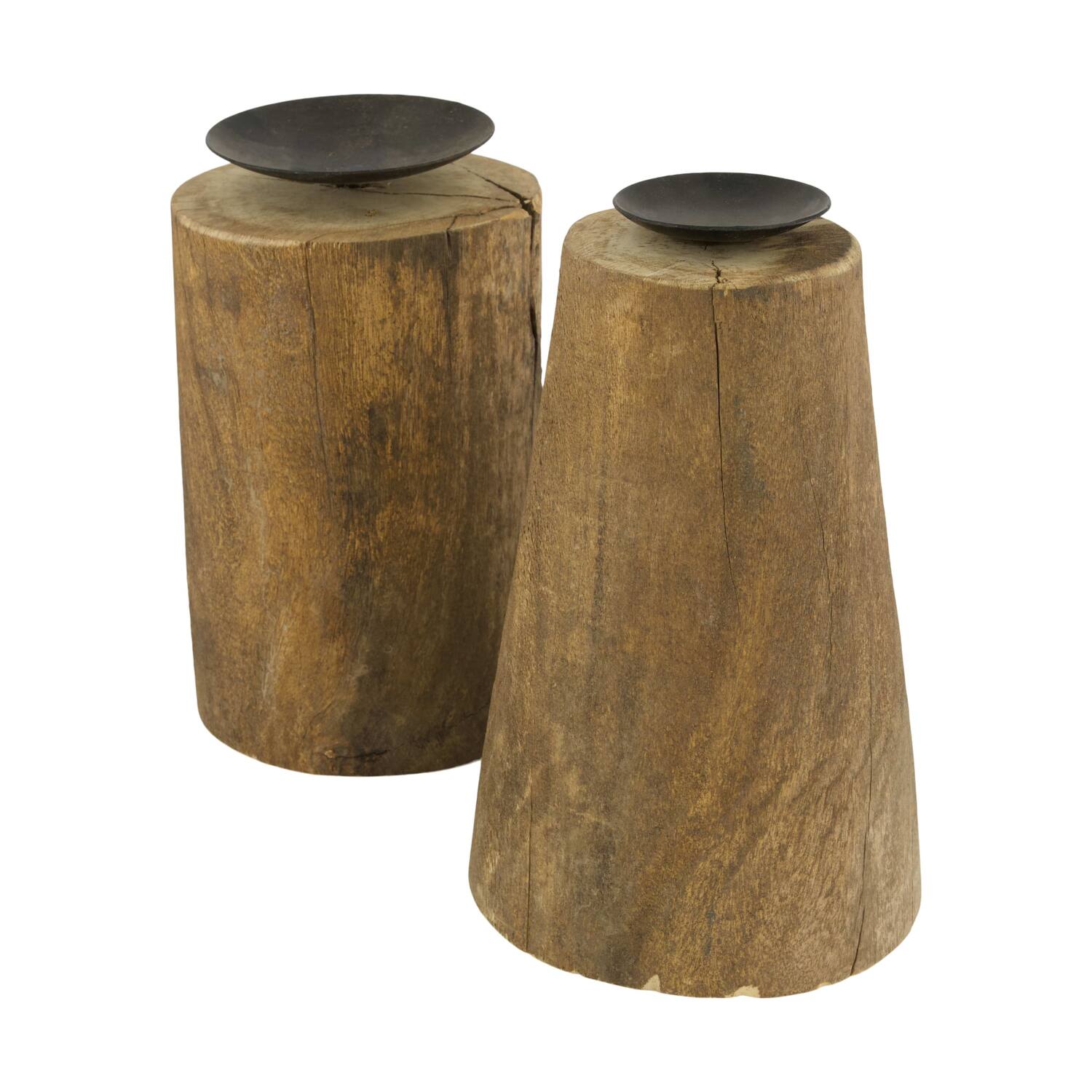 Pillar candle holder round reclaimed wood vintage 10x10x24cm A2 - Natural