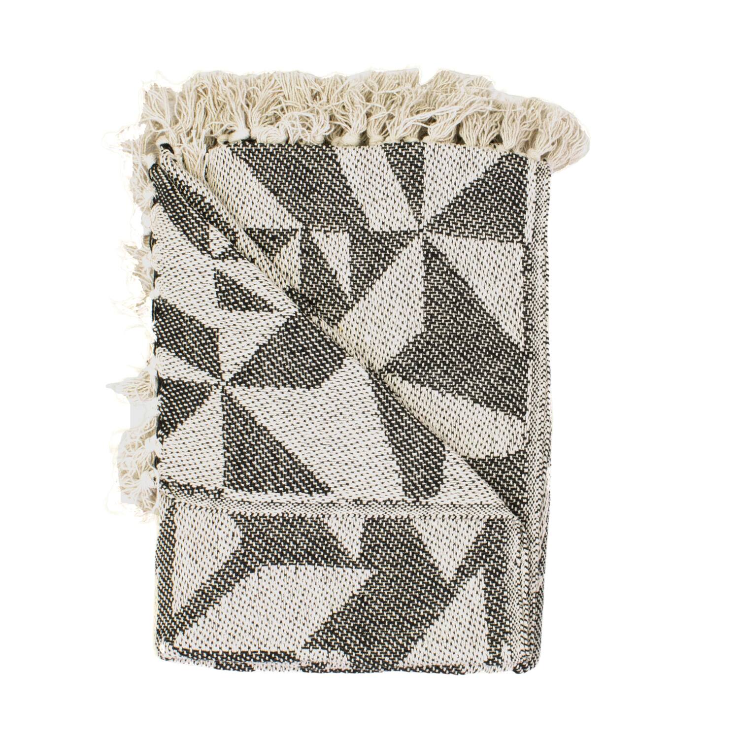 Plaid geometric print cotton 150x125x2cm - White