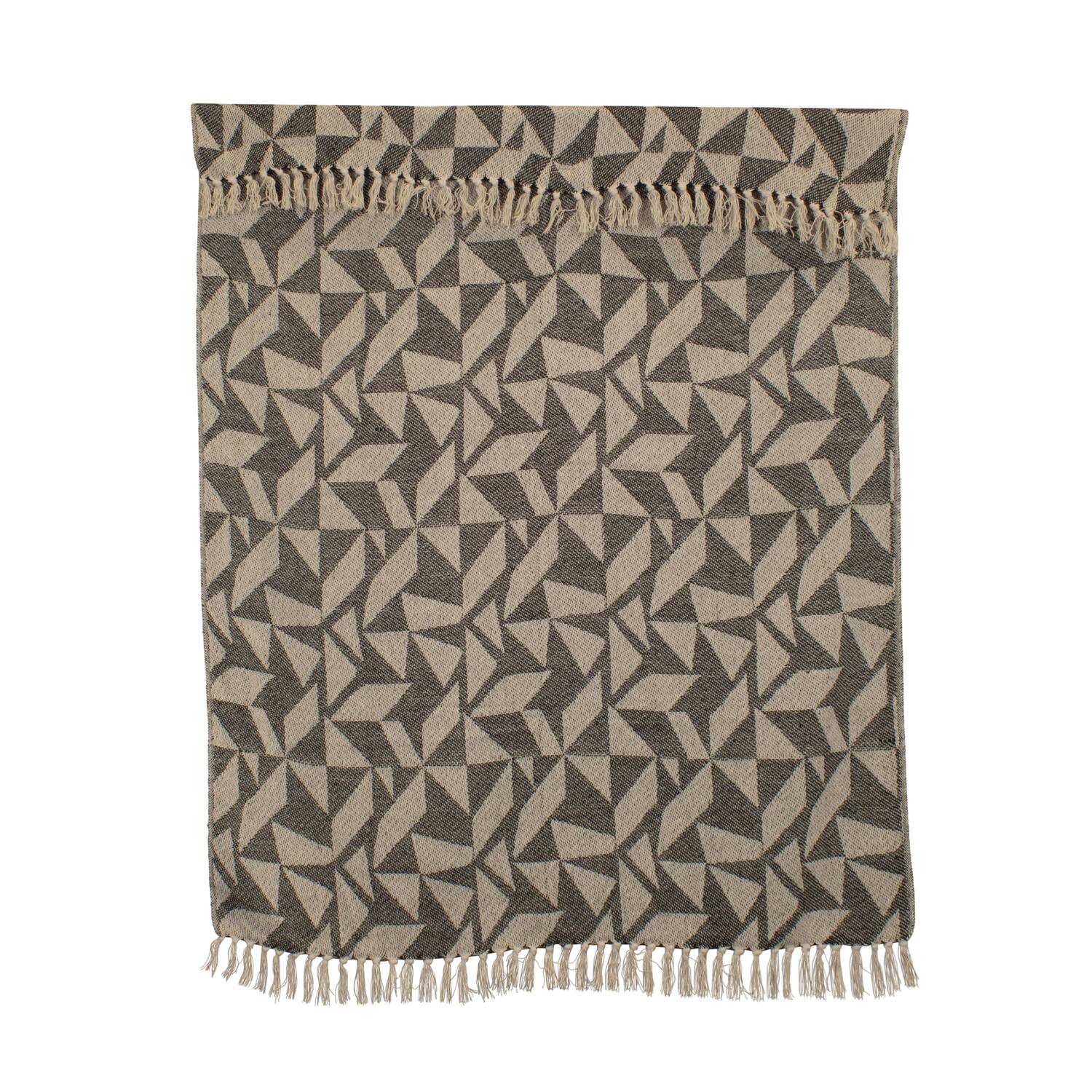 Plaid geometric print cotton 150x125x2cm - White