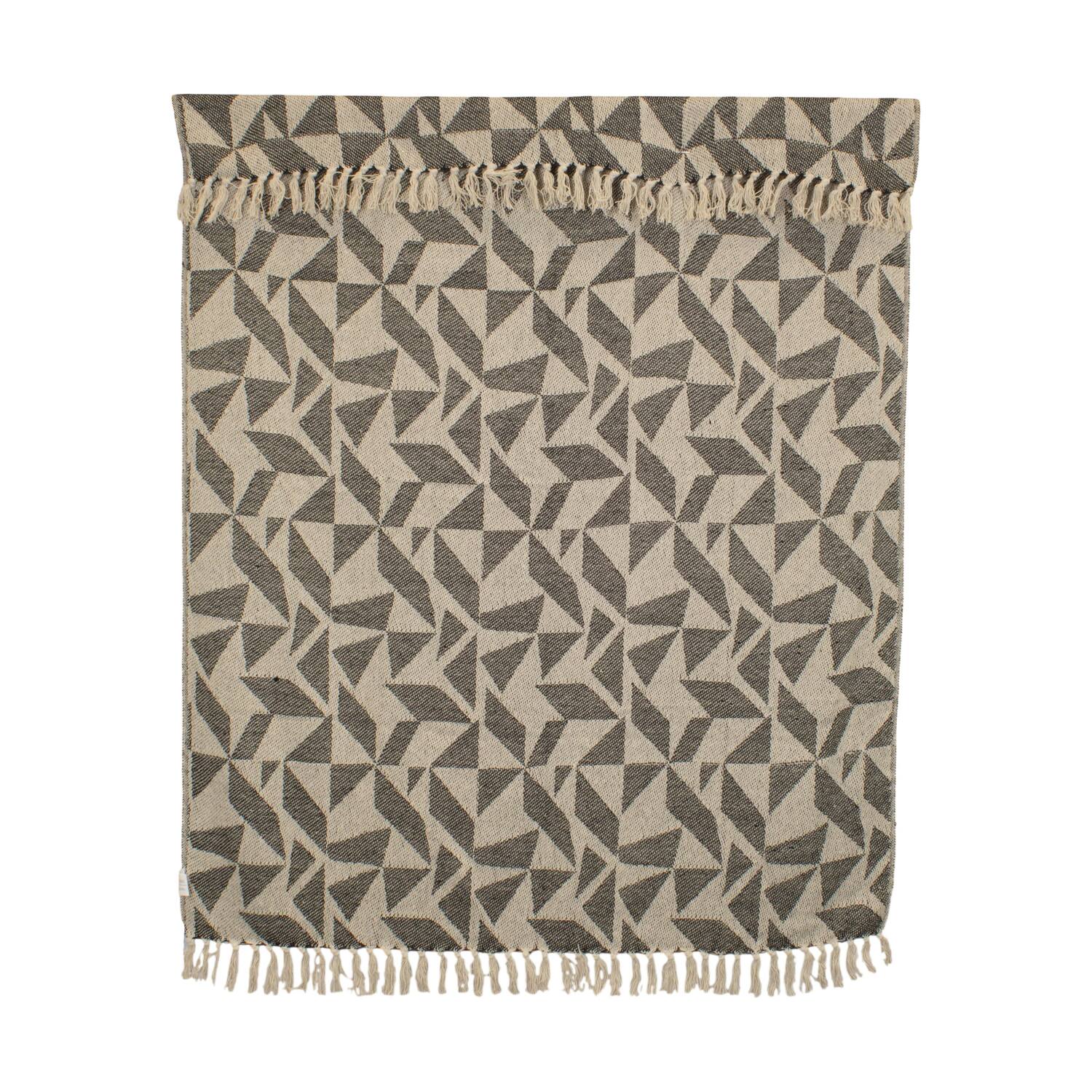 Plaid geometric print cotton 150x125x2cm - White