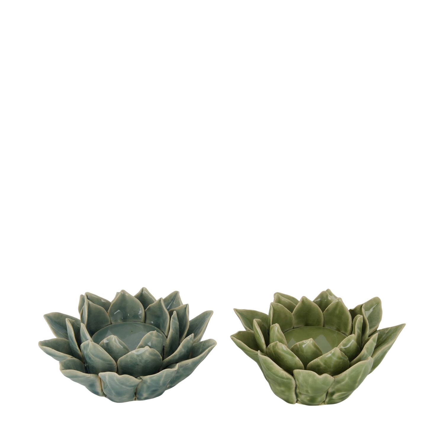 Tealight holder flower ceramic 15x15x6.5cm C2 - Blue
