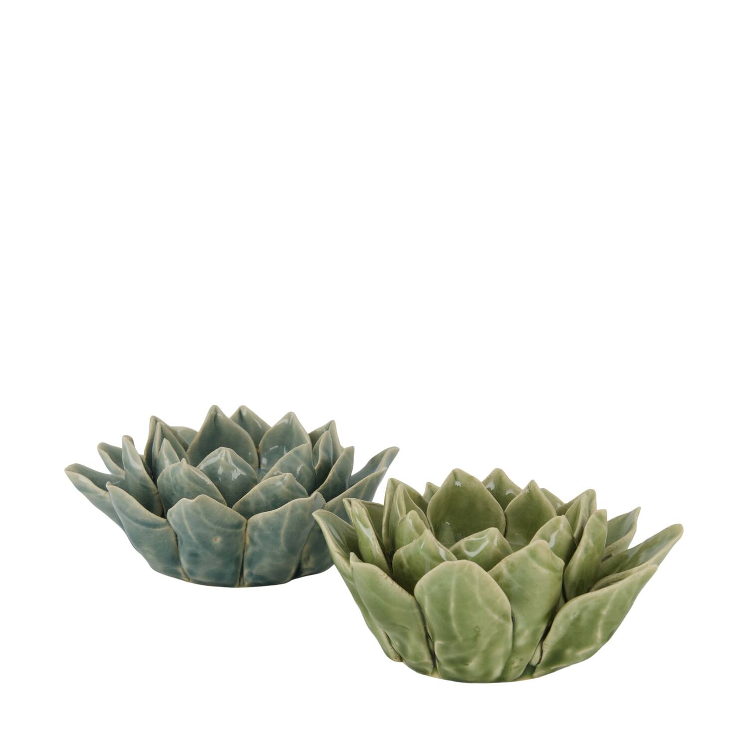 Tealight holder flower ceramic 15x15x6.5cm C2 - Blue