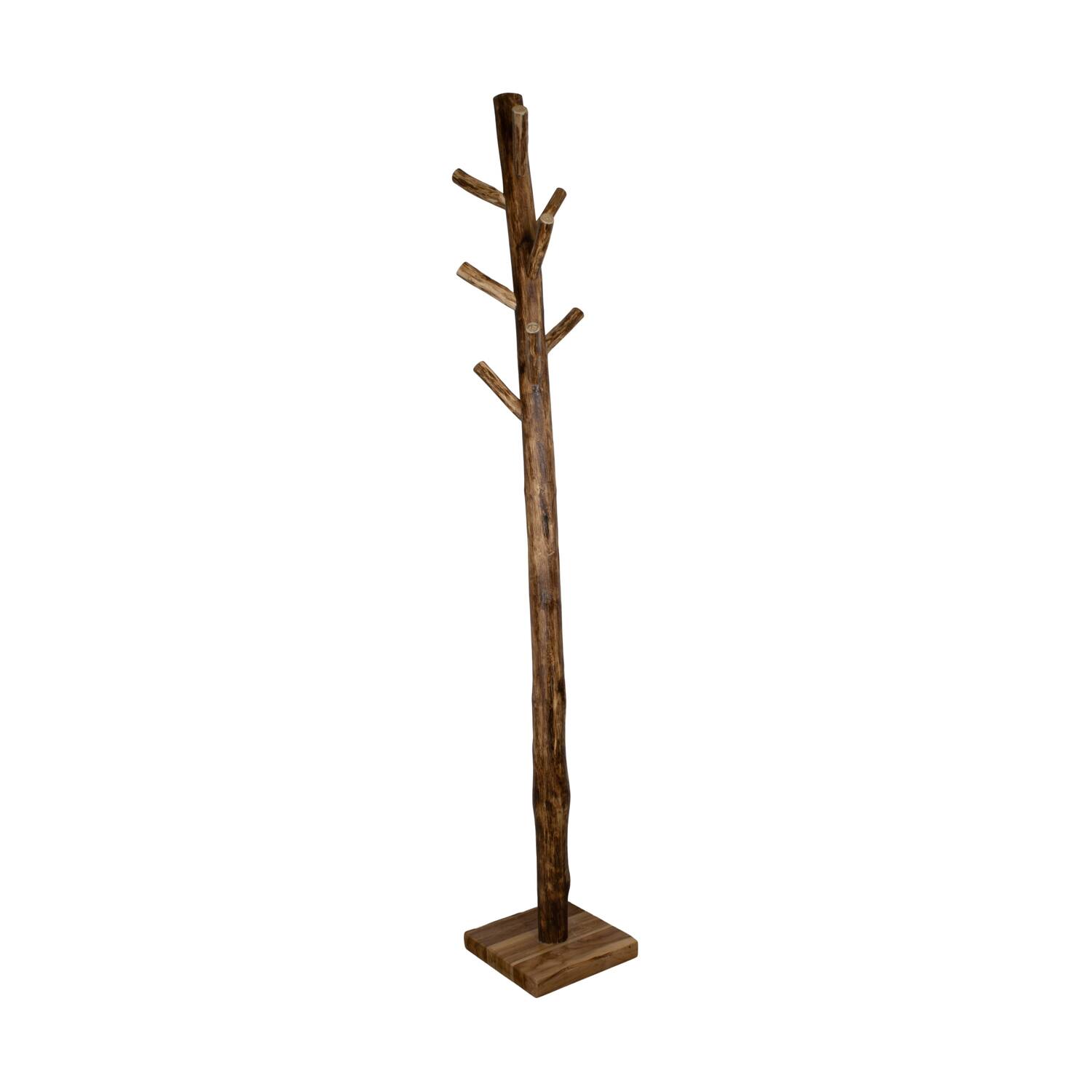 Coat rack with 8 hooks teak wood 30x30x200cm - Natural
