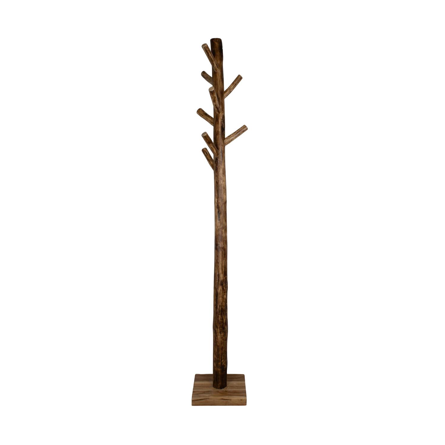 Coat rack with 8 hooks teak wood 30x30x200cm - Natural