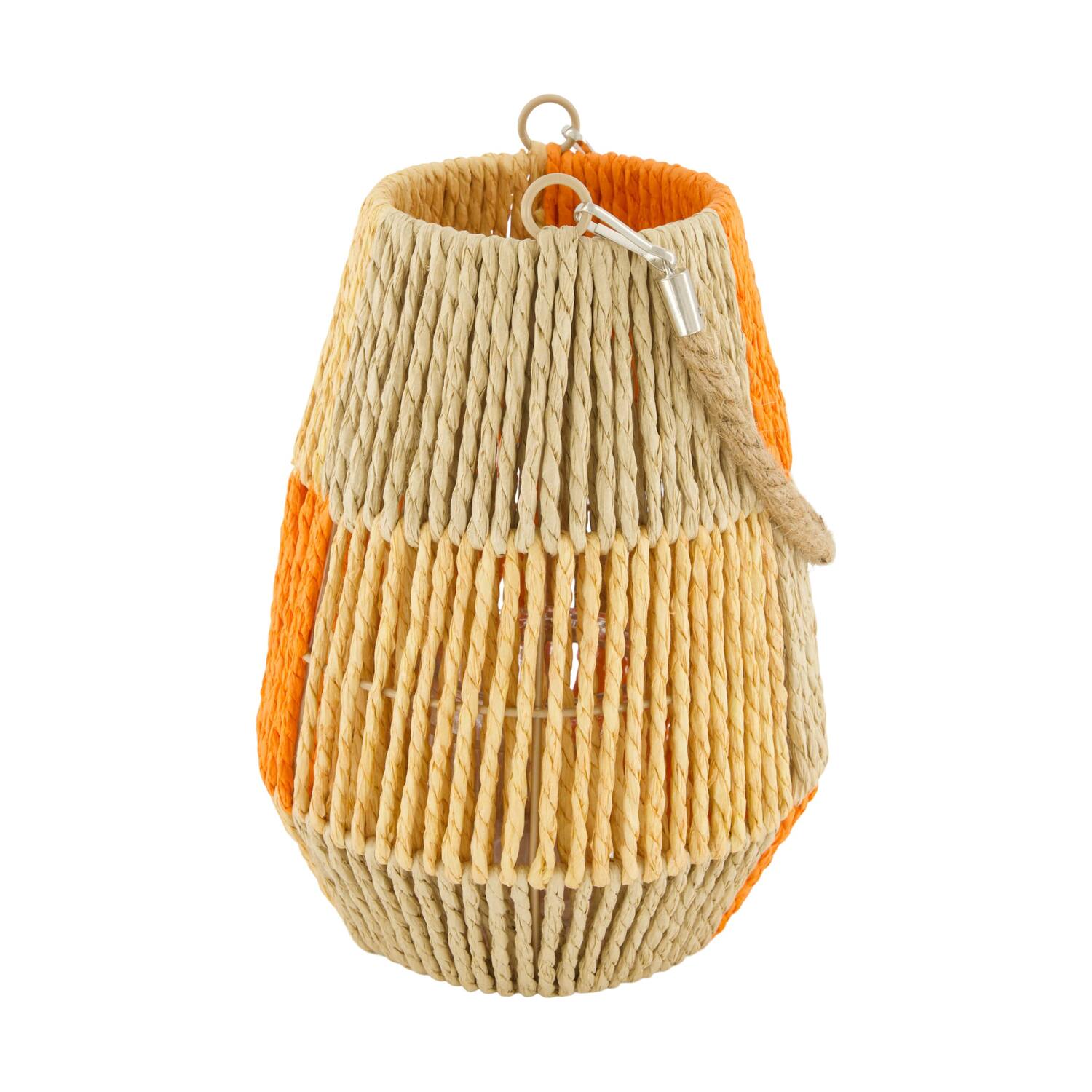 Lantern paper rope with glass 18x18x24cm - Orange