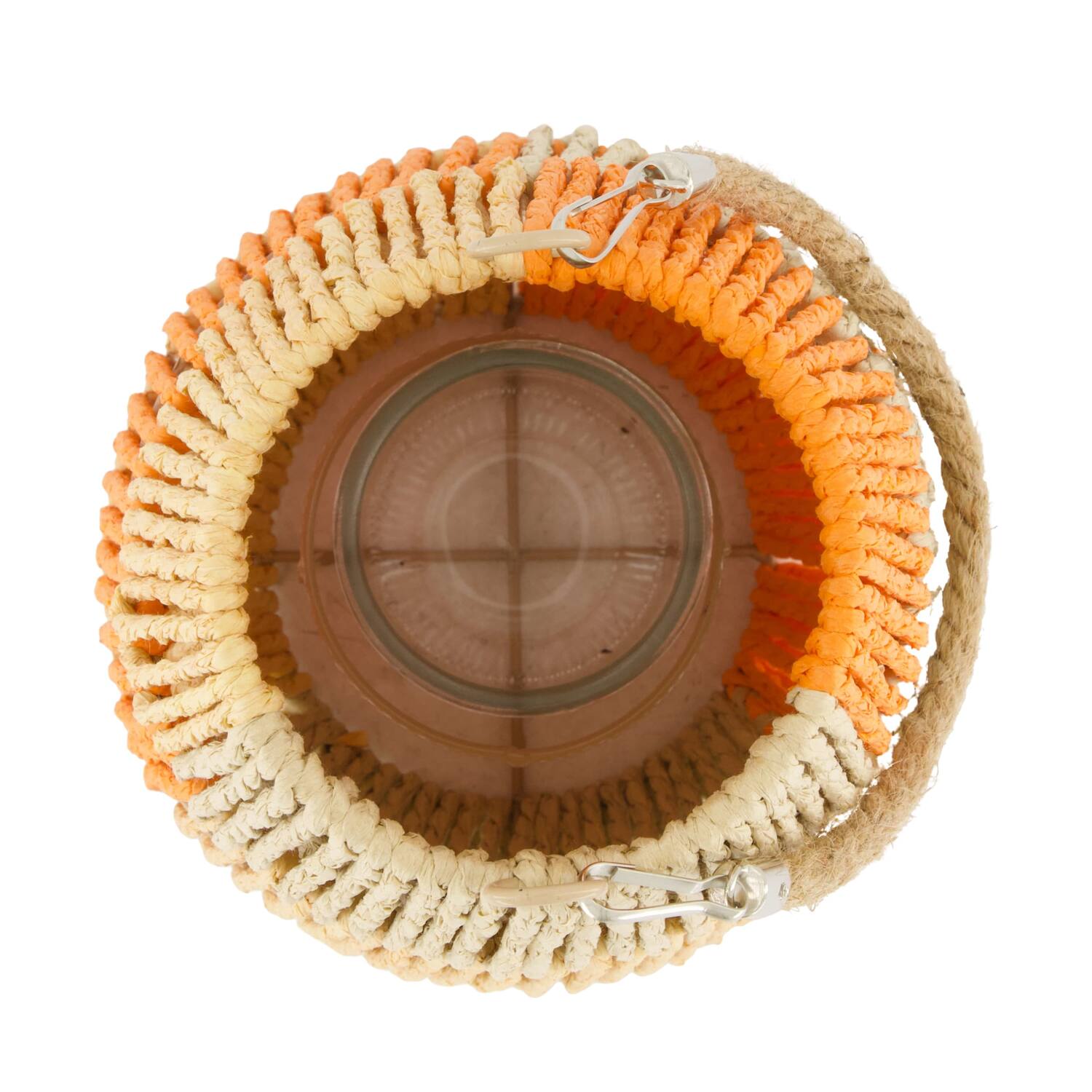 Lantern paper rope with glass 18x18x24cm - Orange