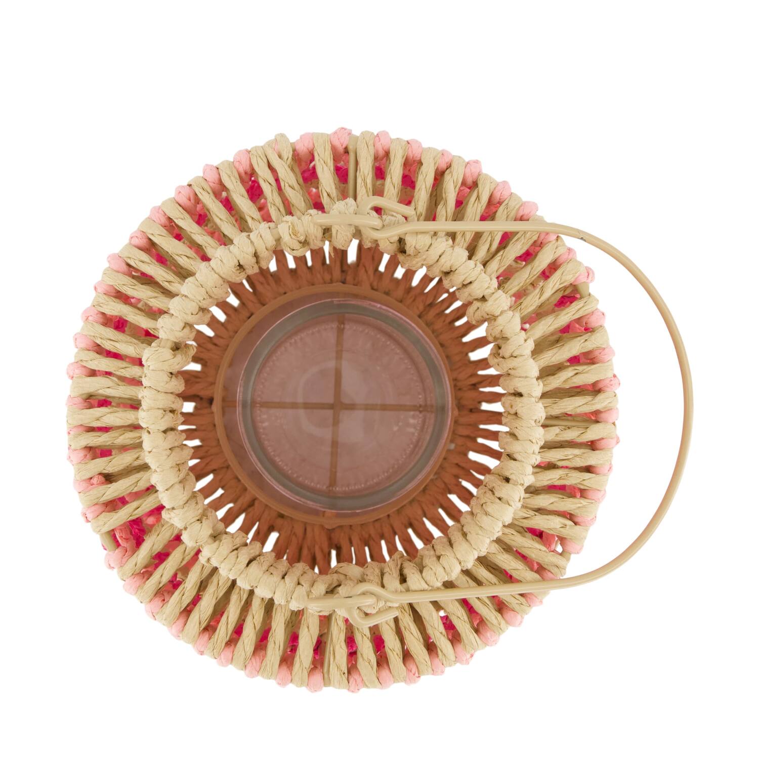 Lantern paper rope with glass 17.5x17.5x26cm - Pink