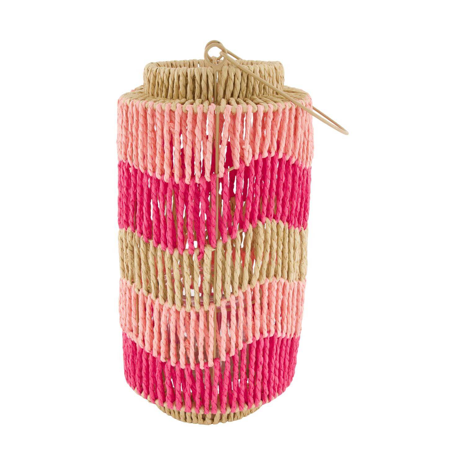 Lantern paper rope with glass 18.5x18.5x35cm