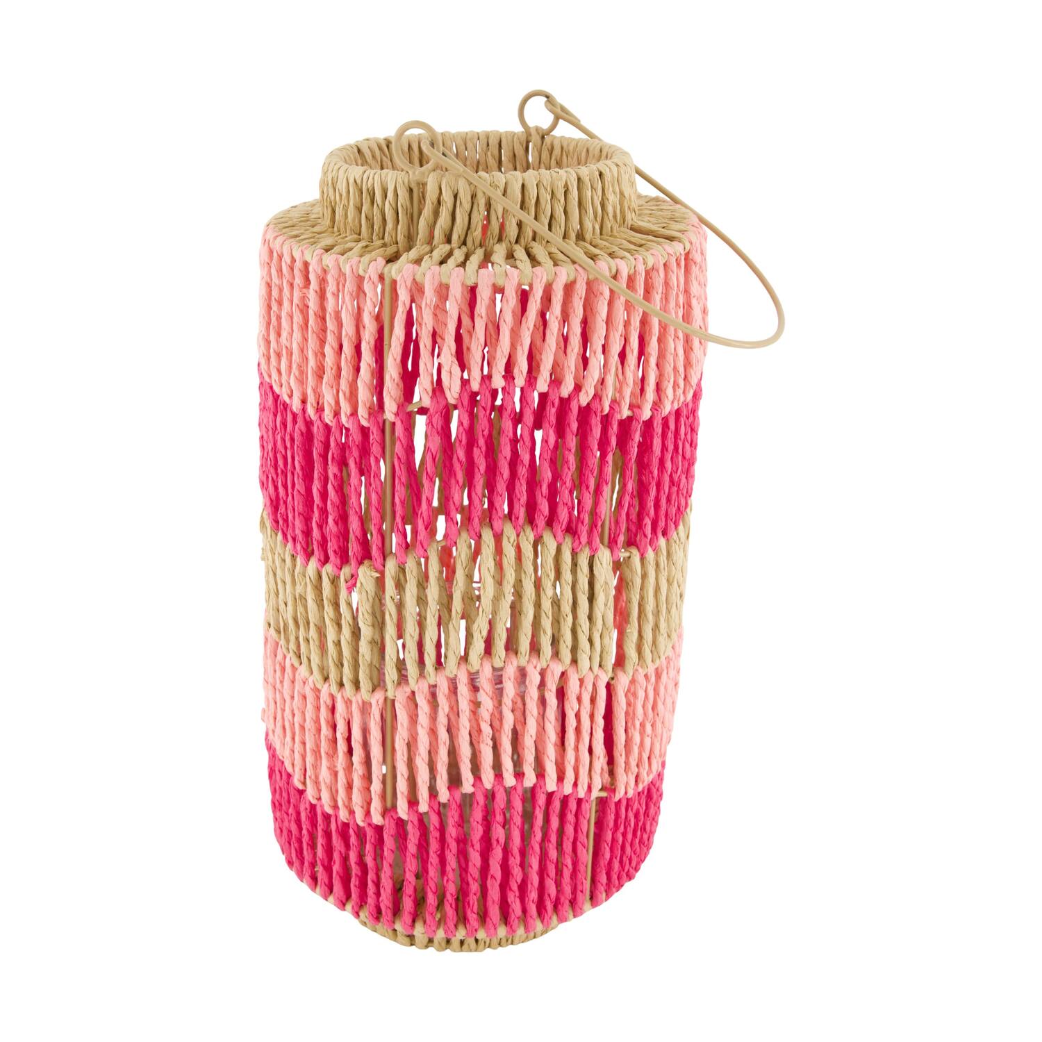 Lantern paper rope with glass 18.5x18.5x35cm