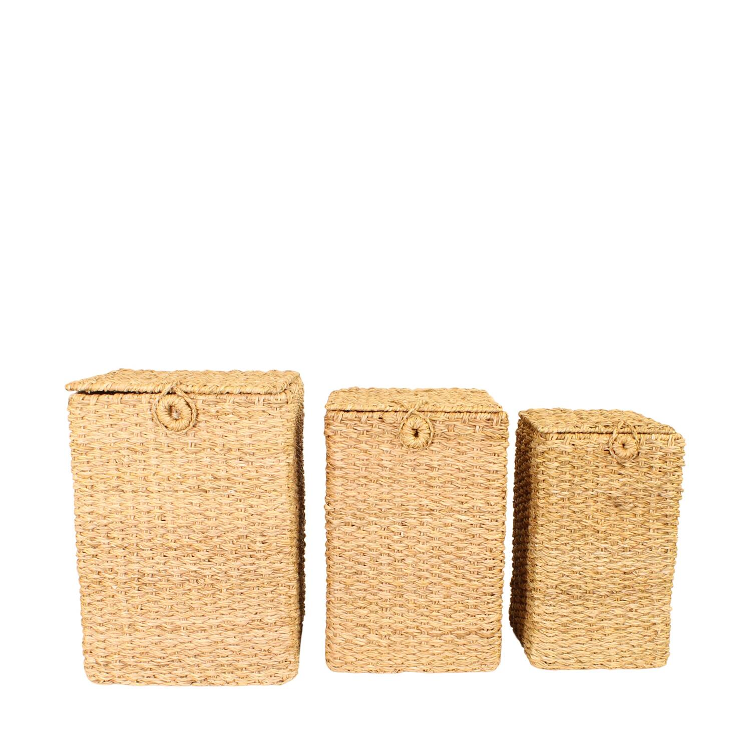 Basket square with lid seagrass 38x38x54cm  - Natural