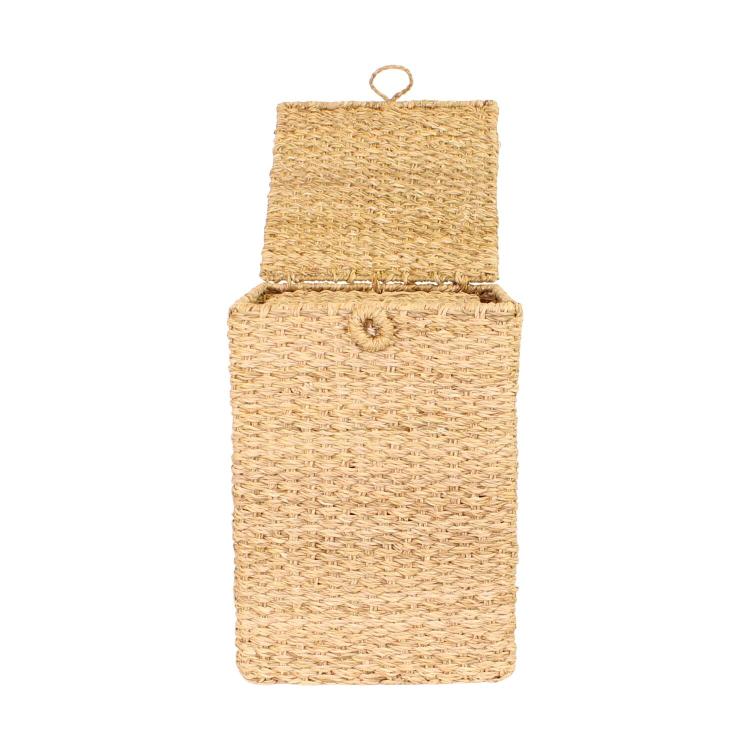 Basket square with lid seagrass 38x38x54cm  - Natural