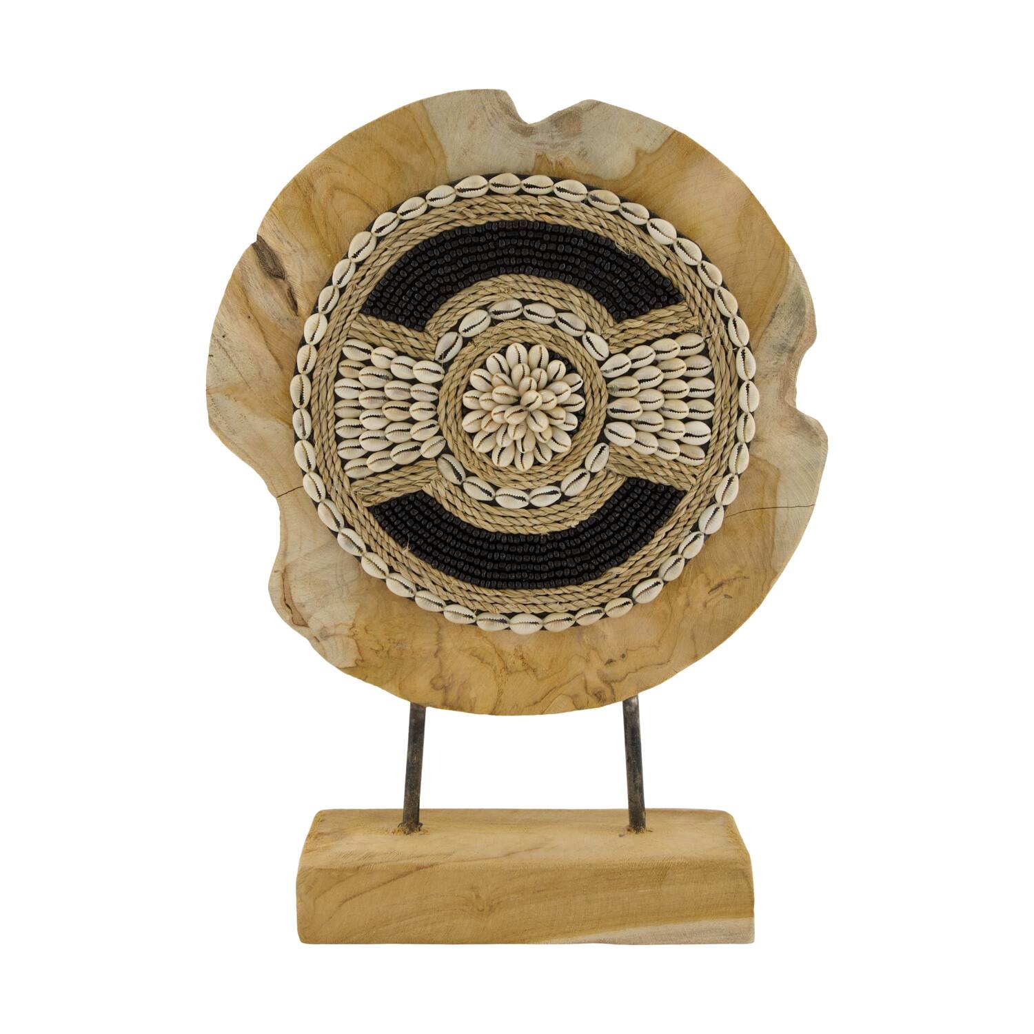 Statue round teak wood on stand 28x8x38cm - Natural
